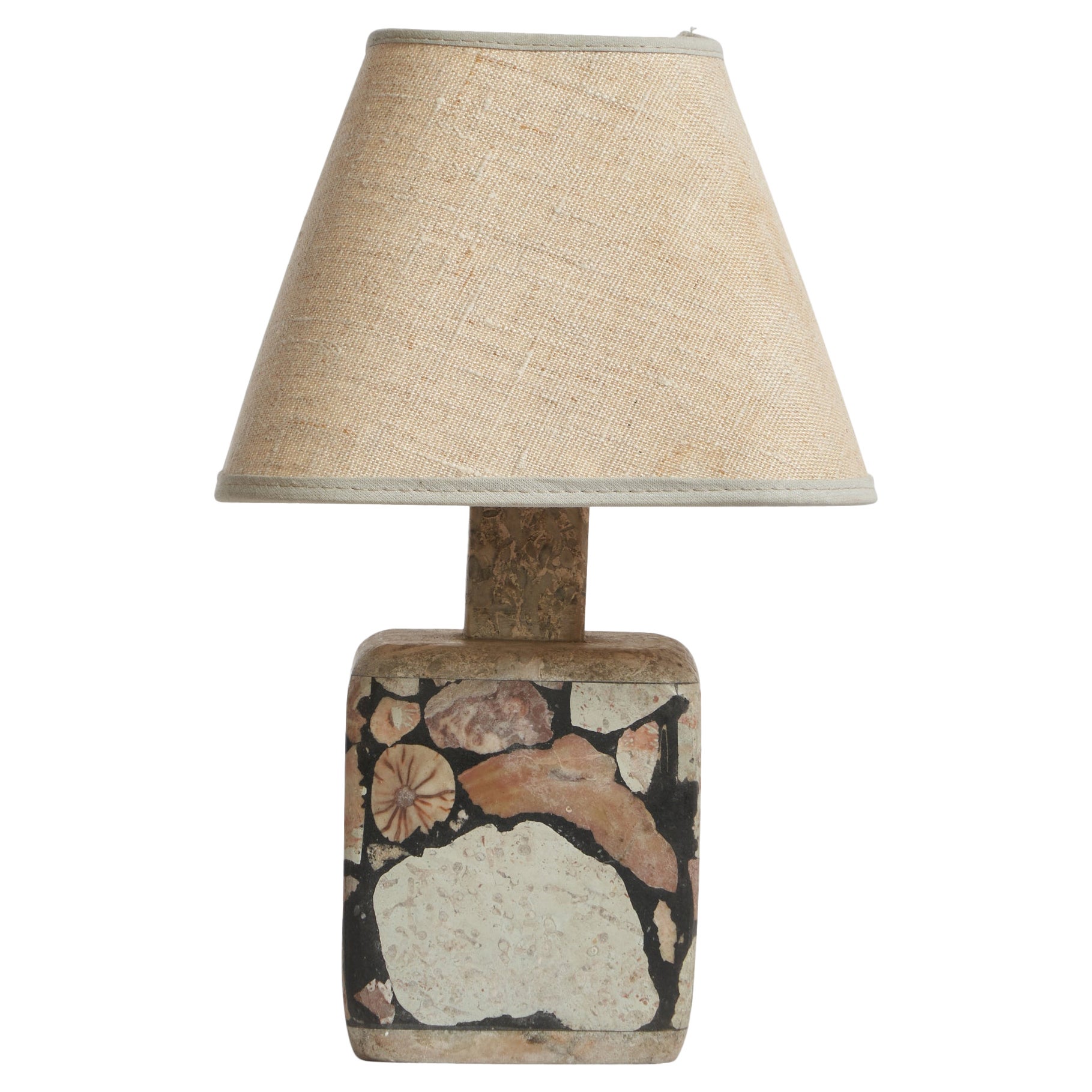 Swedish Designer, Table Lamp, Fossil Stone, Fabric, Sweden, 1970s