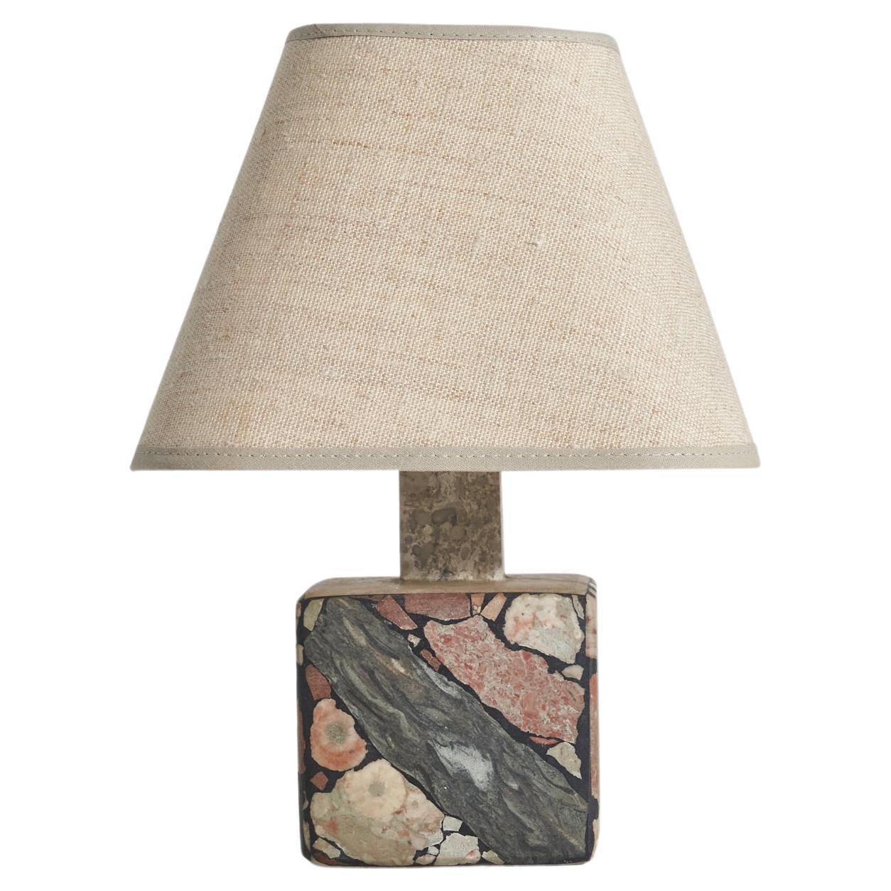 Swedish Designer, Table Lamp, Fossil Stone, Fabric, Sweden, 1970s