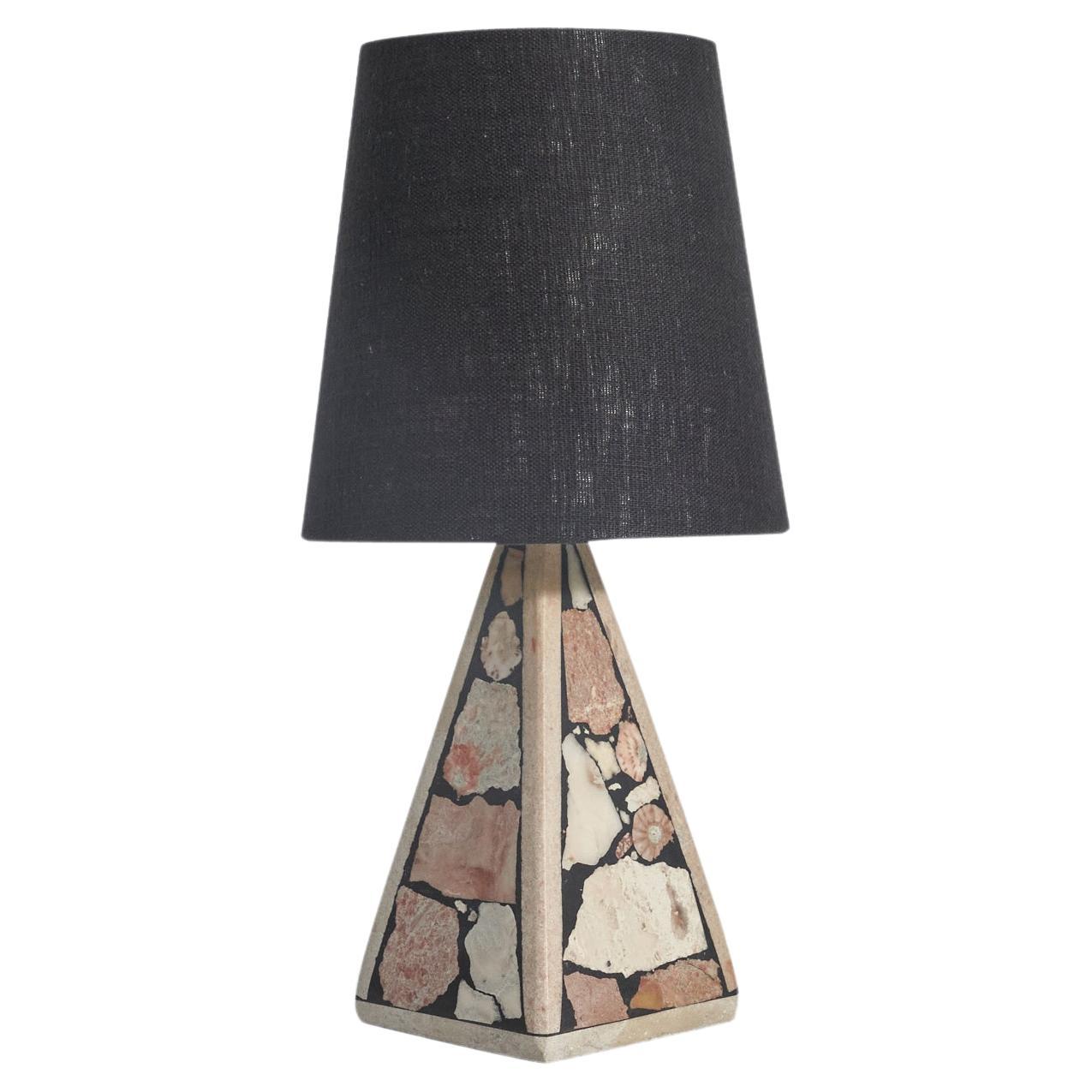 Swedish Designer, Table Lamp, Fossil Stone, Fabric, Sweden, 1970s For Sale