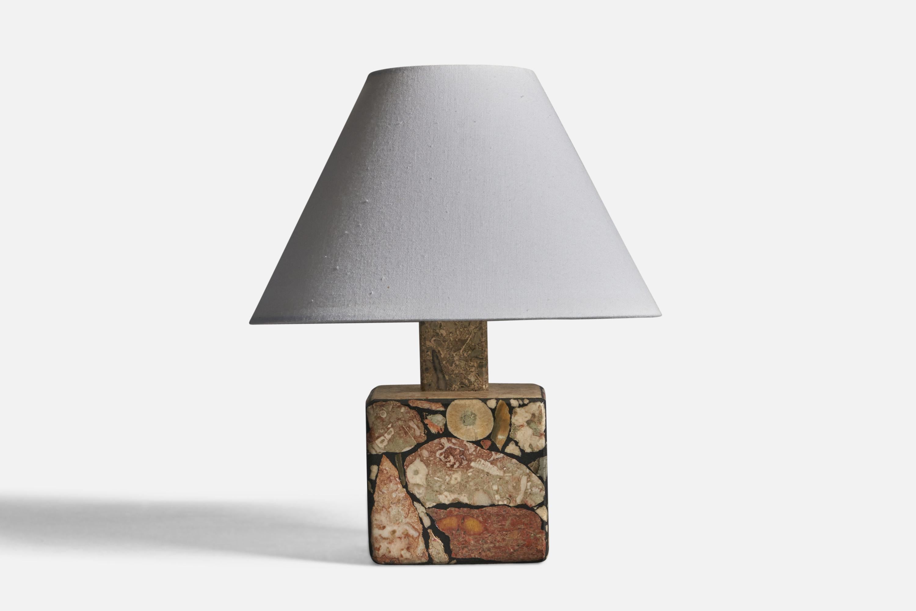 A fossil stone table lamp designed and produced in Gotland, Sweden, 1970s.

Dimensions of Lamp (inches): 7.15