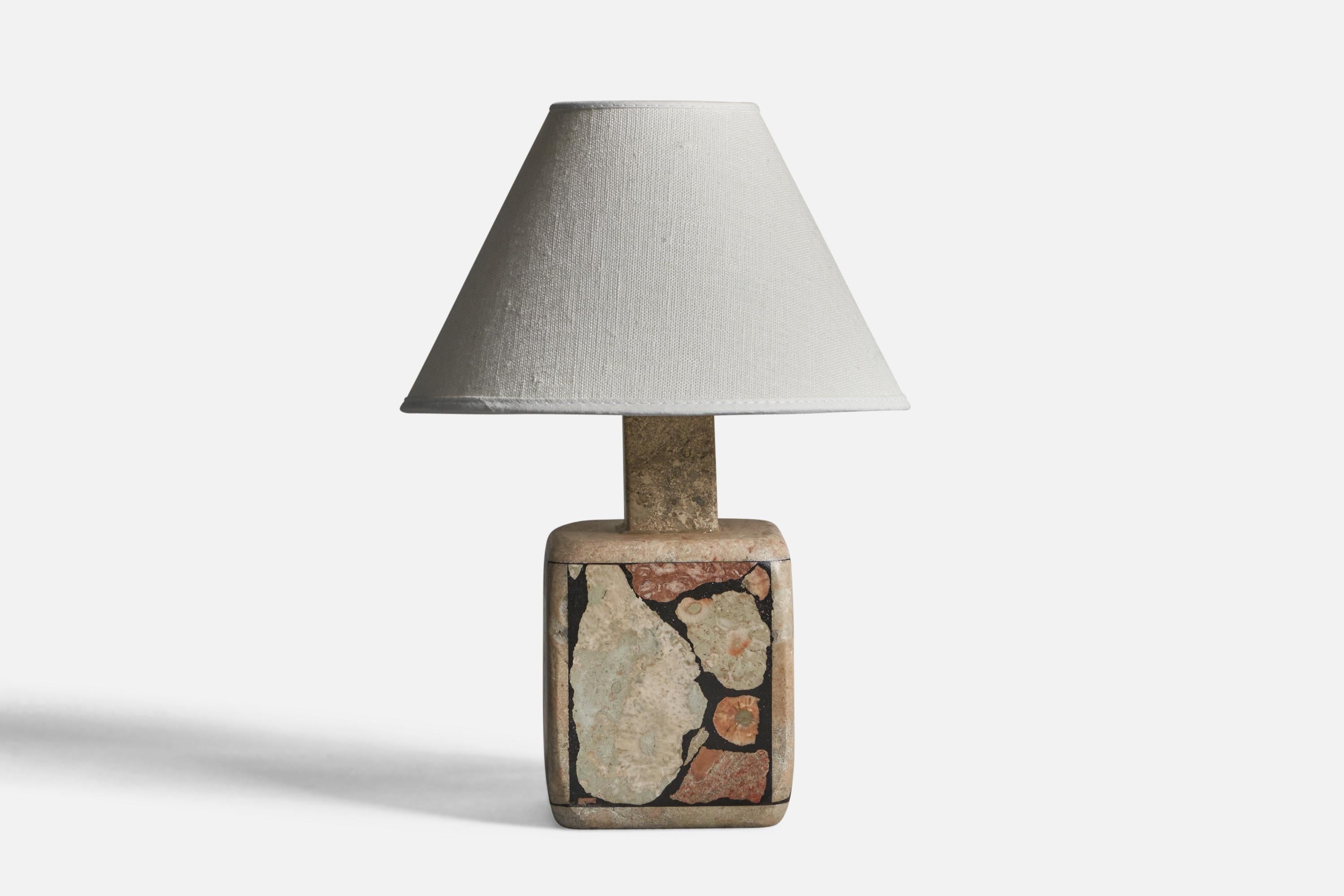 A fossil stone table lamp designed and produced in Gotland, Sweden, 1970s.

Dimensions of Lamp (inches): 9.15