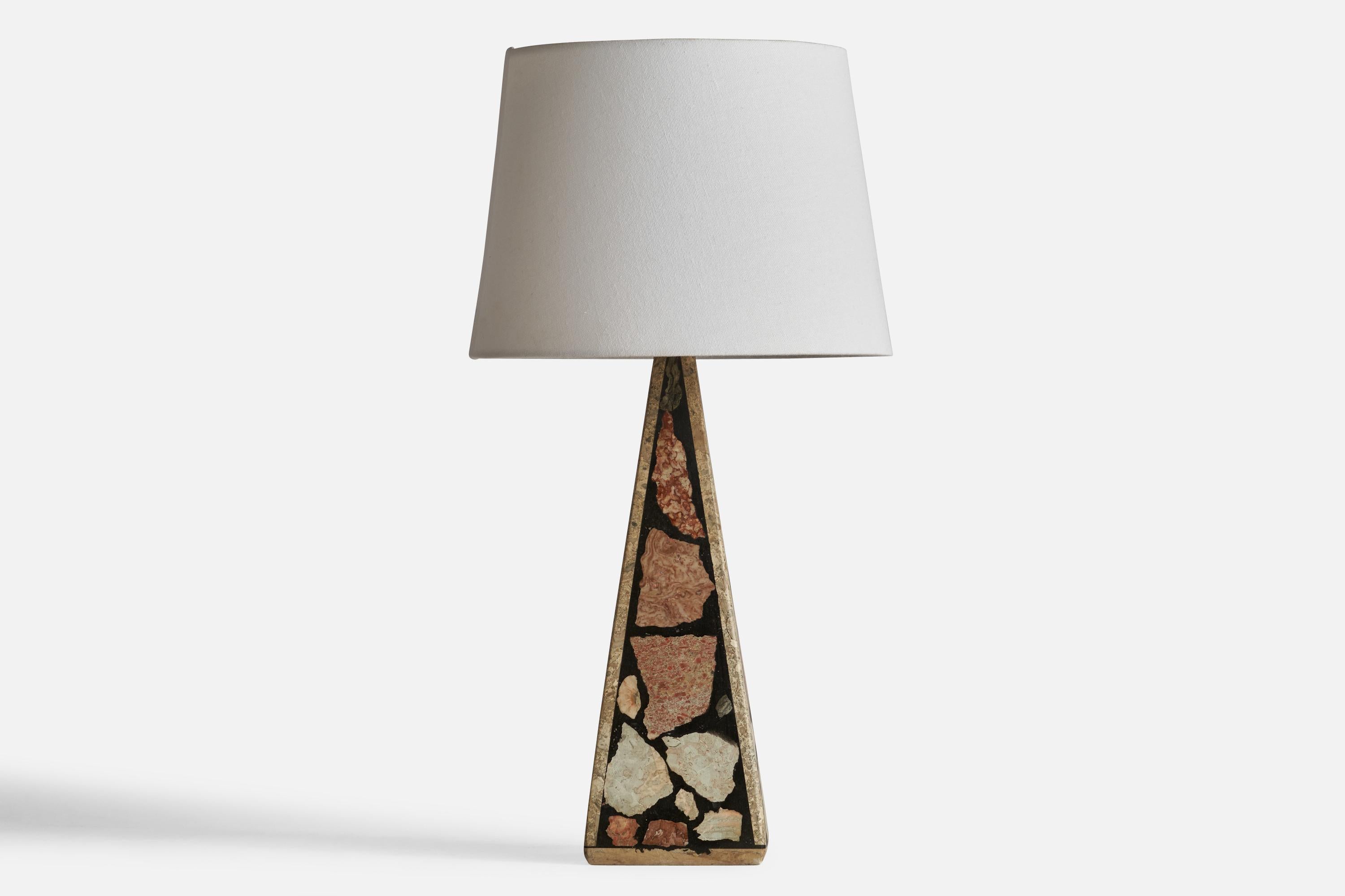 A fossil stone table lamp designed and produced in Gotland, Sweden, c. 1970s.

Dimensions of Lamp (inches): 14.5  H x 4.25”  Diameter
Dimensions of Shade (inches): 8” Top Diameter x 10” Bottom Diameter x 7” H
Dimensions of Lamp with Shade (inches):