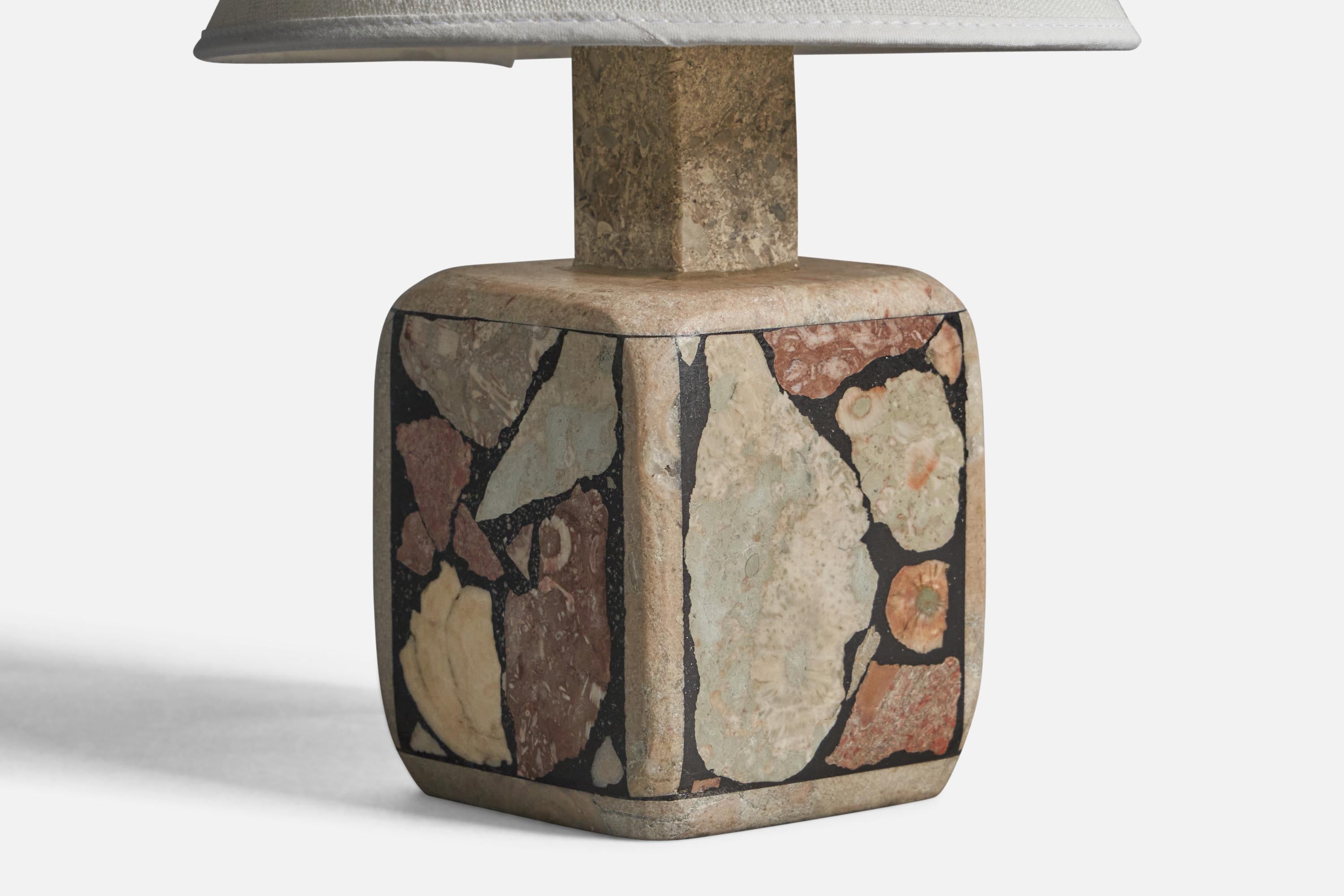 Swedish Designer, Table Lamp, Fossil Stone, Sweden, 1970s In Good Condition For Sale In High Point, NC
