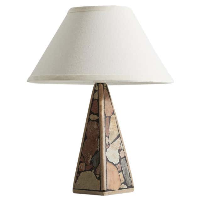 Pair of Table Lamps in Fossil Stone and Brazed Steel at 1stDibs