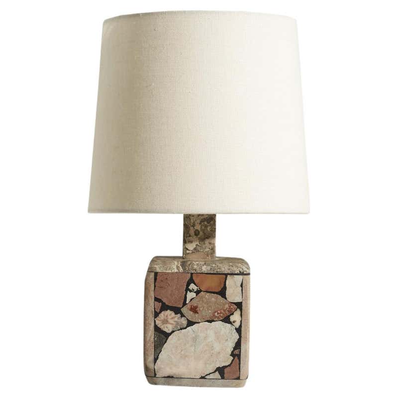 Pair of Table Lamps in Fossil Stone and Brazed Steel at 1stDibs