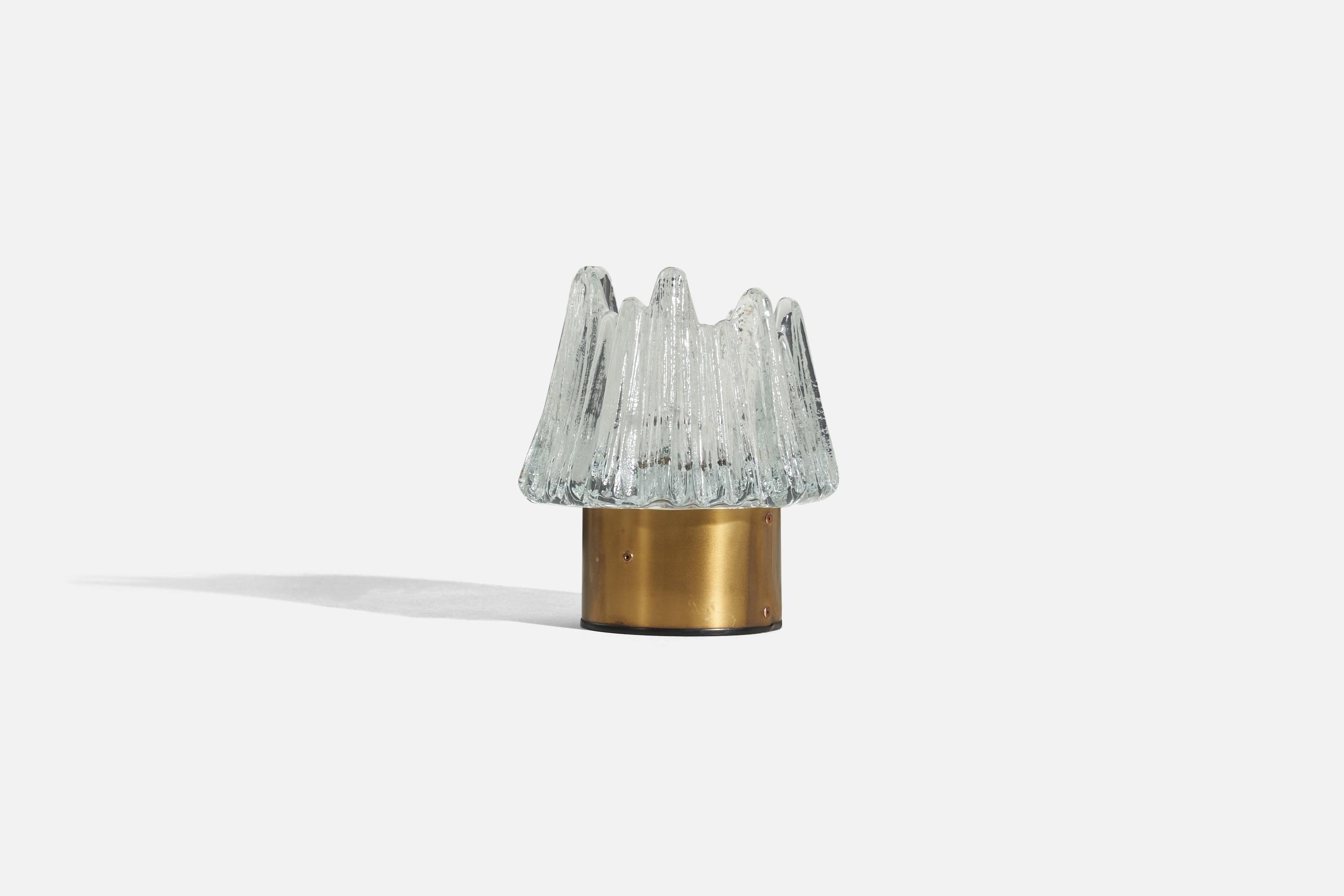 Mid-Century Modern Swedish Designer, Table Lamp, Glass and Brass, Sweden, 1960s For Sale