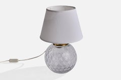 Lampada da tavolo di design svedese, vetro, ottone, tessuto, Svezia, anni '1950