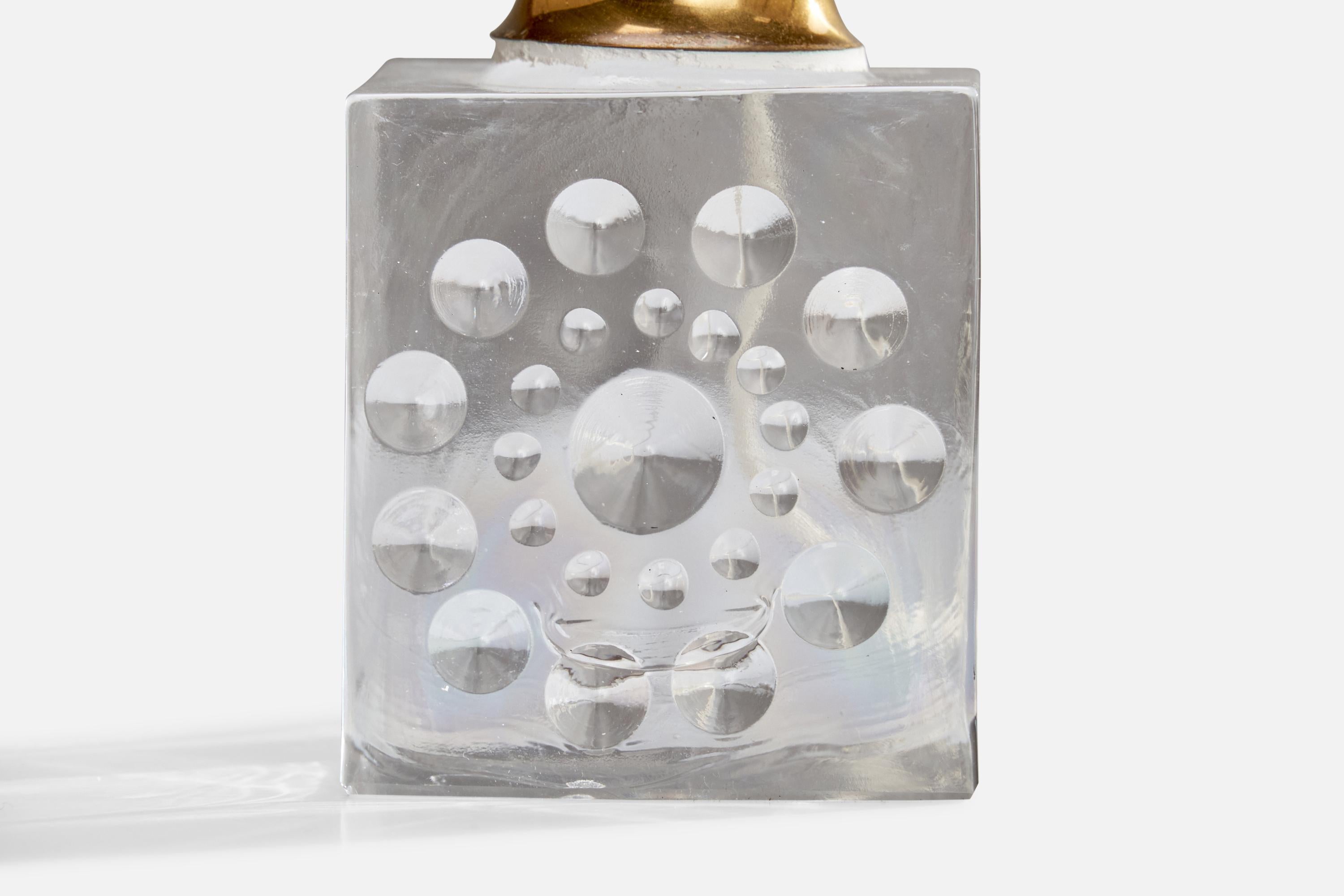 Designer suédois, lampe de table, verre, laiton, papier, Suède, années 1950 en vente 5