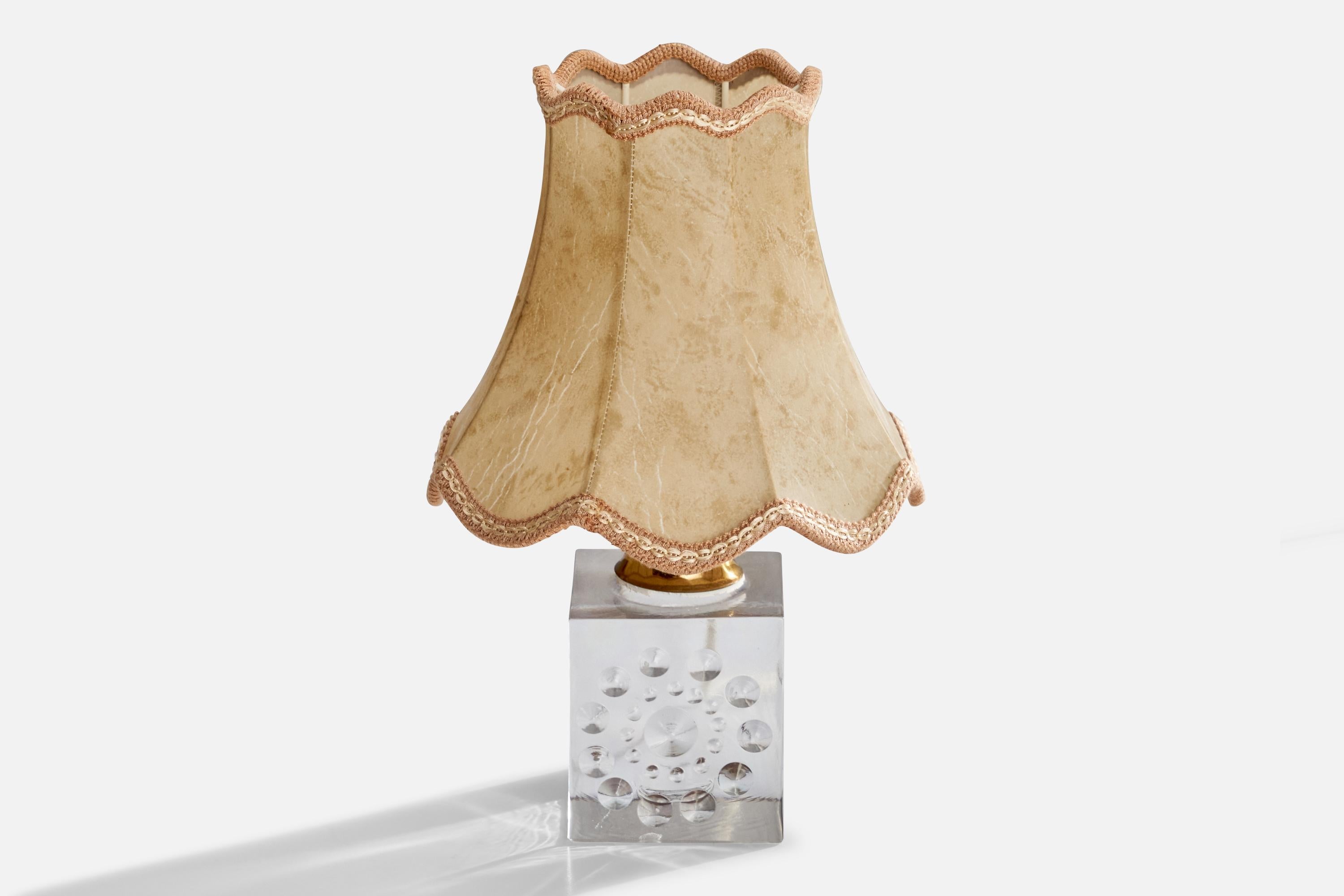 Milieu du XXe siècle Designer suédois, lampe de table, verre, laiton, papier, Suède, années 1950 en vente