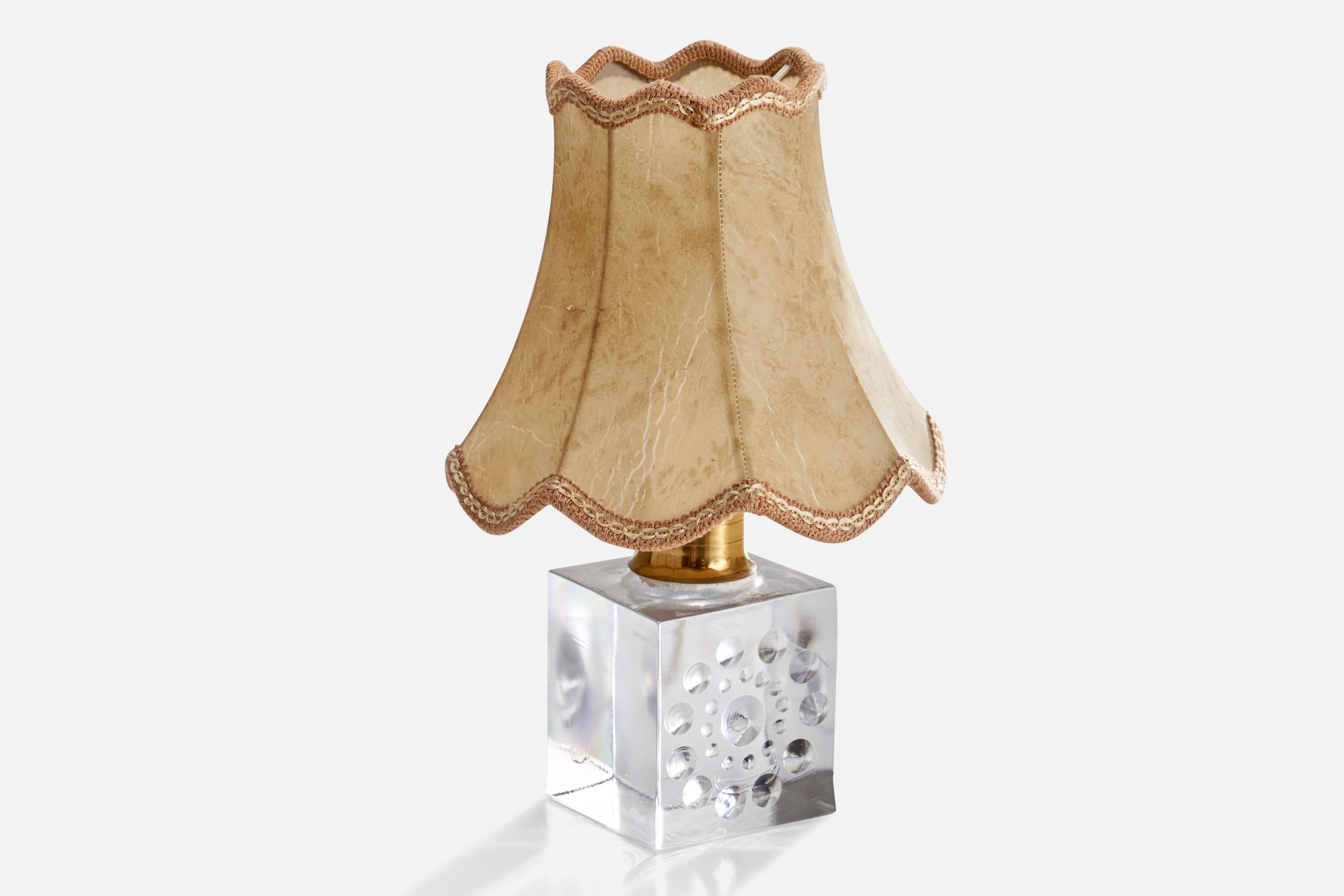 Laiton Designer suédois, lampe de table, verre, laiton, papier, Suède, années 1950 en vente