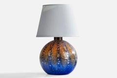 Swedish Designer, Table Lamp, Glass, Brass, Sweden, 1930s