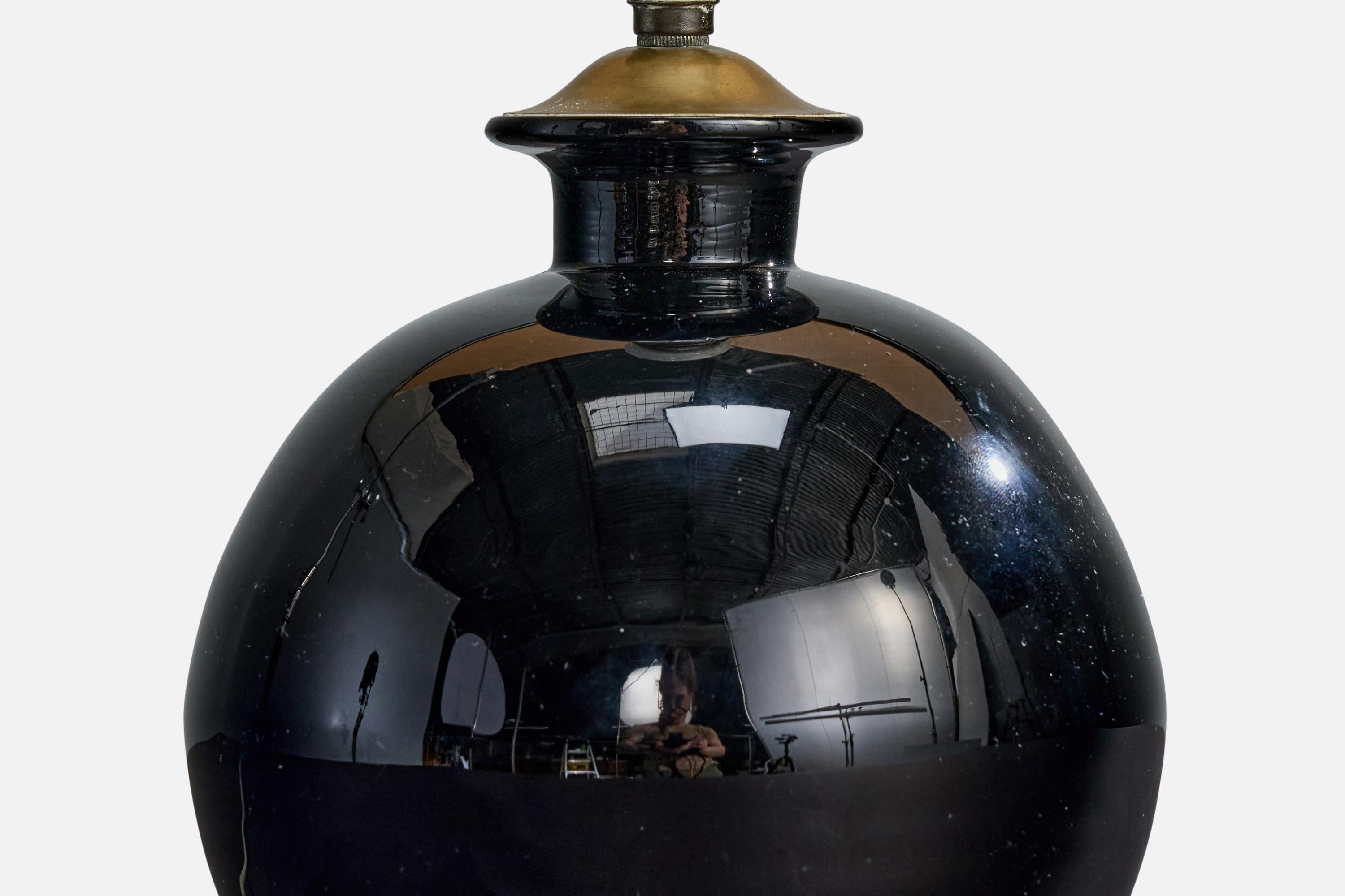 Mid-20th Century Swedish Designer, Table Lamp, Glass, Brass, Sweden, 1940s For Sale