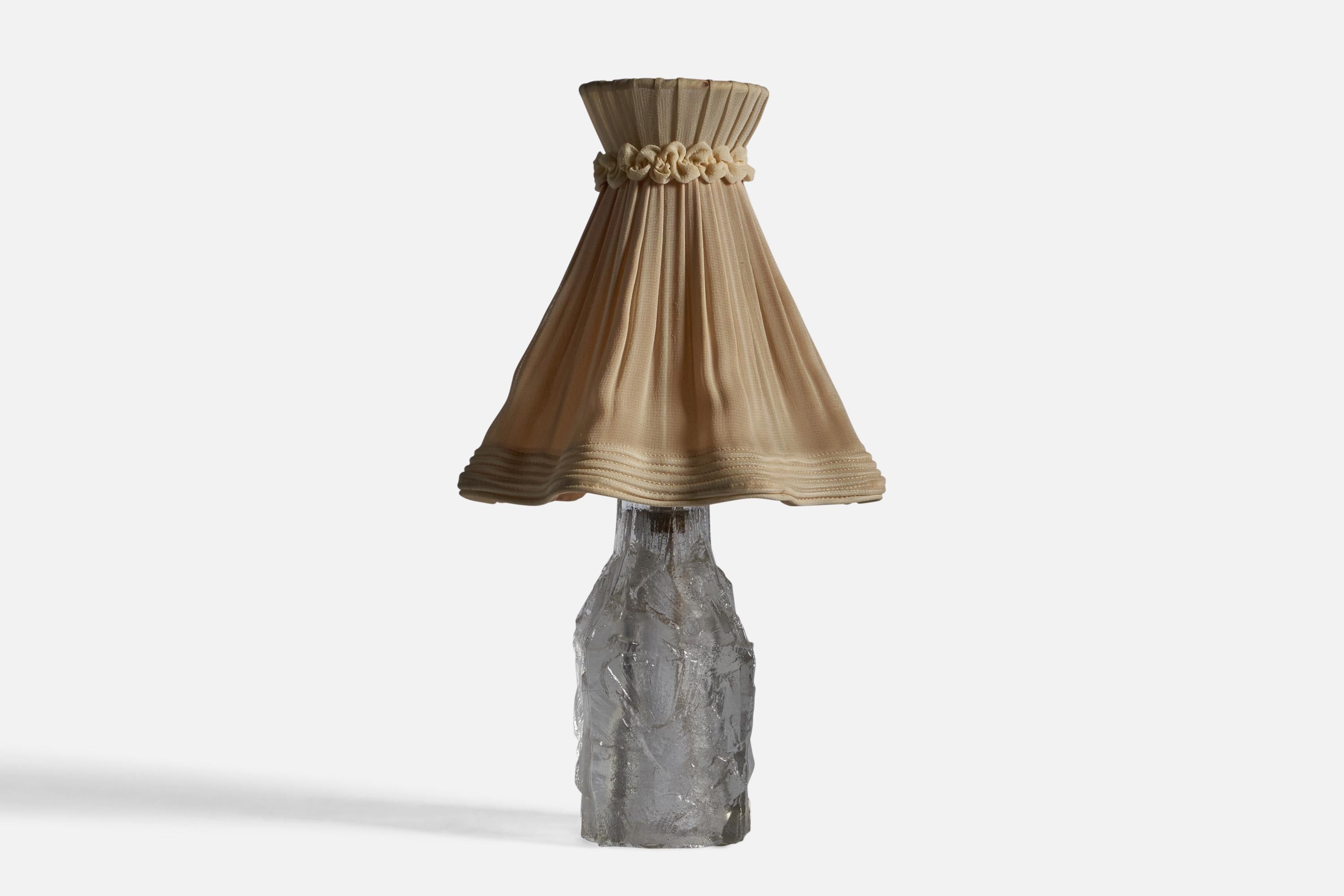 A glass and fabric table lamp, designed and produced in Sweden, c. 1940s.

Overall Dimensions: 14.5