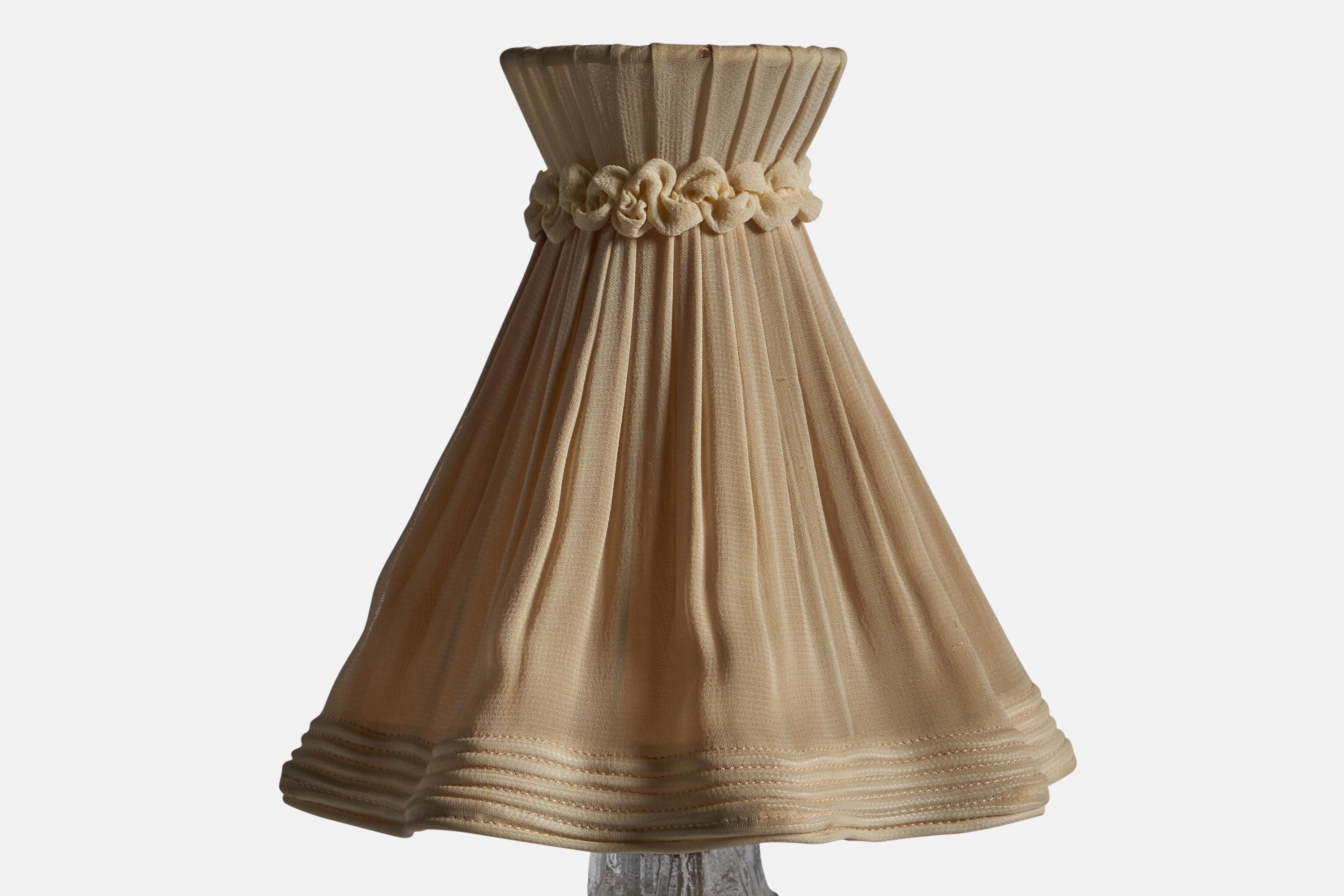 Swedish Designer, Table Lamp, Glass, Fabric, Sweden 1940s In Good Condition For Sale In High Point, NC