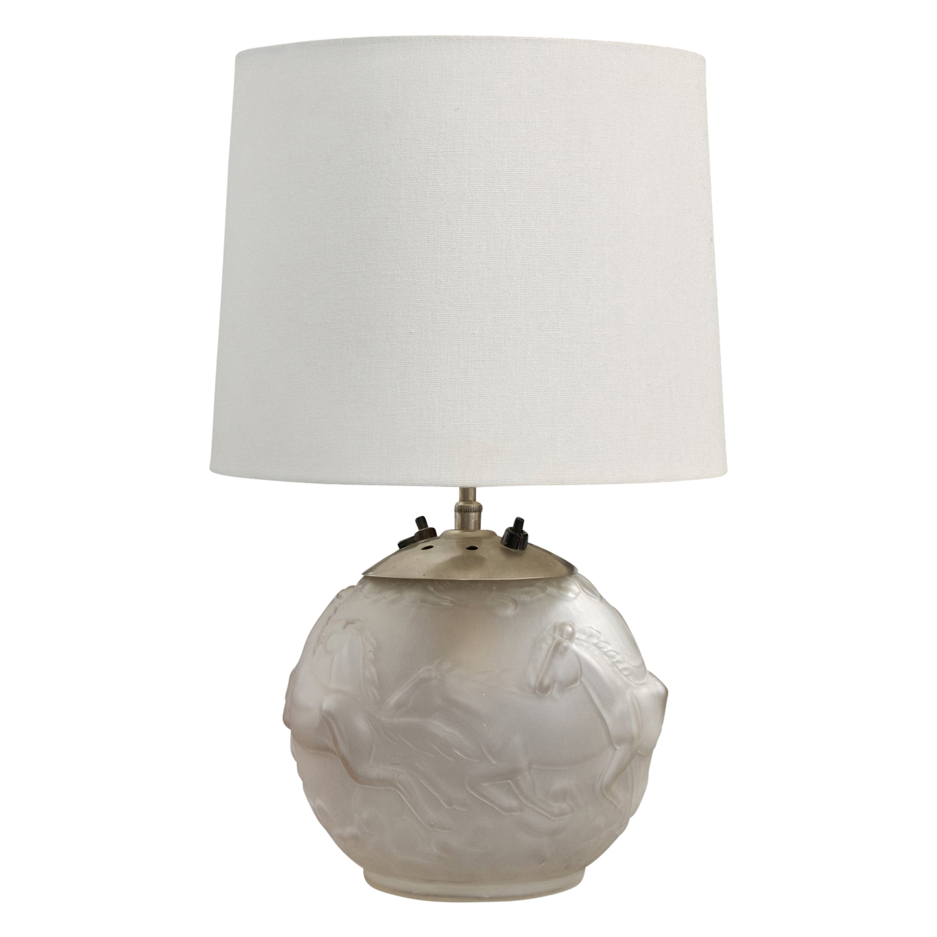 Swedish Designer, Table Lamp, Glass, Metal, Sweden, 1930s