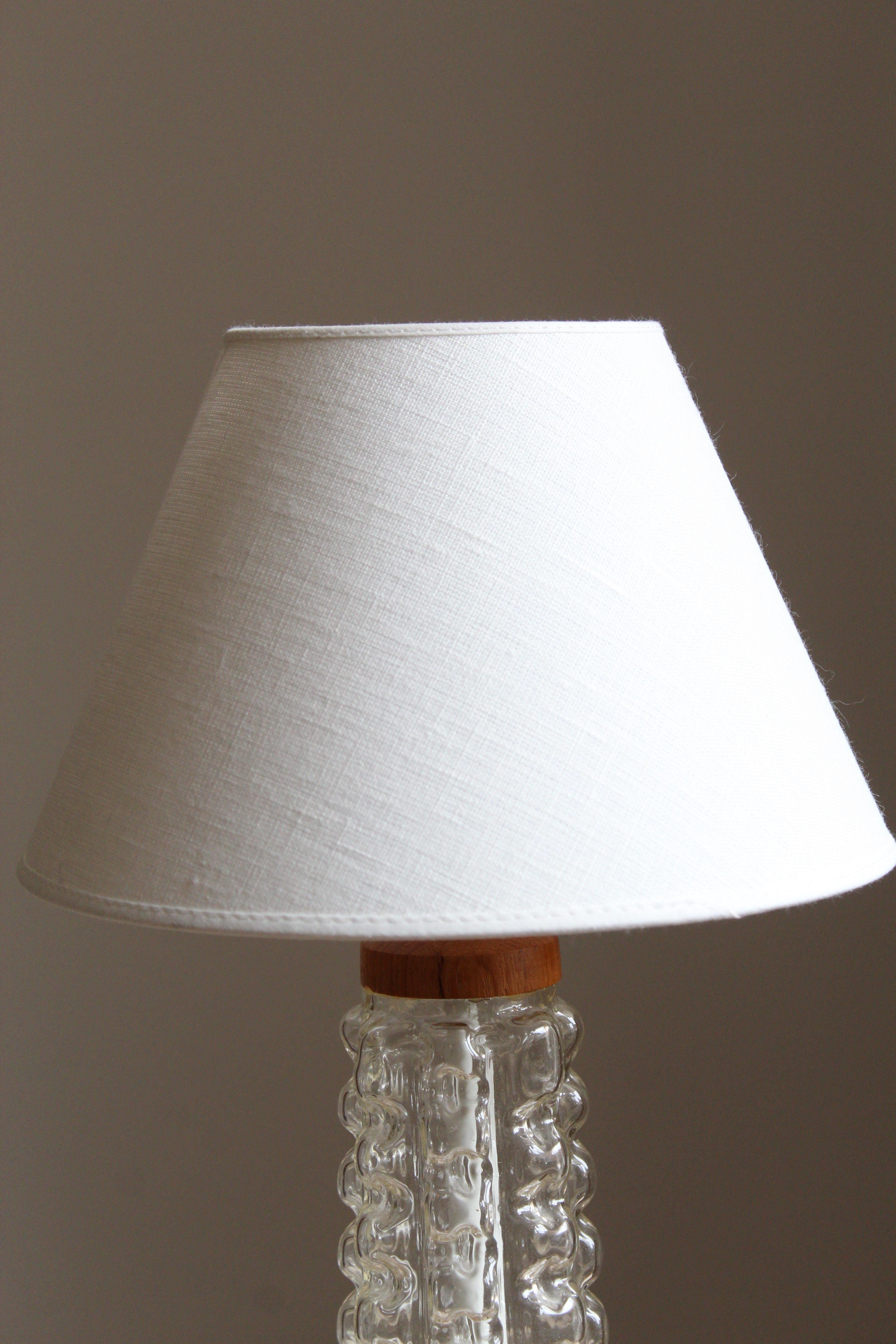 Swedish Designer, Table Lamp, Glass, Teak, Sweden, 1950s In Good Condition In High Point, NC