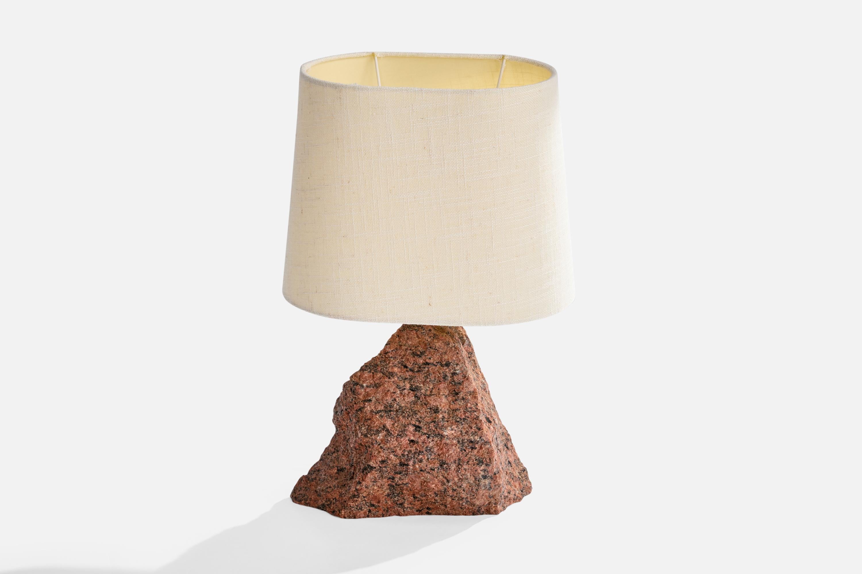 Mid-Century Modern Swedish Designer, Table Lamp, Granite, Brass, Fabric, Sweden, 1980s For Sale