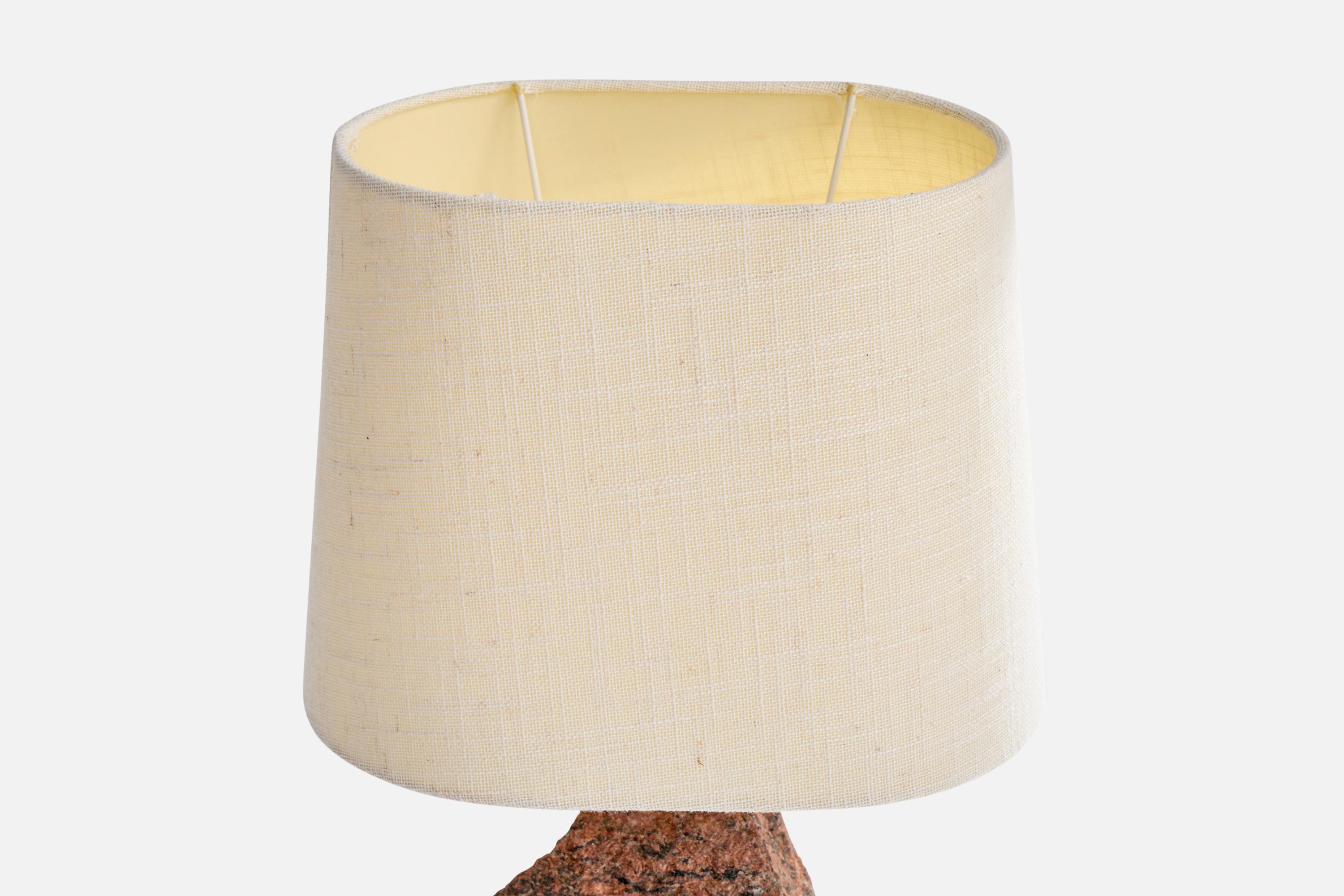 Swedish Designer, Table Lamp, Granite, Brass, Fabric, Sweden, 1980s In Good Condition For Sale In High Point, NC