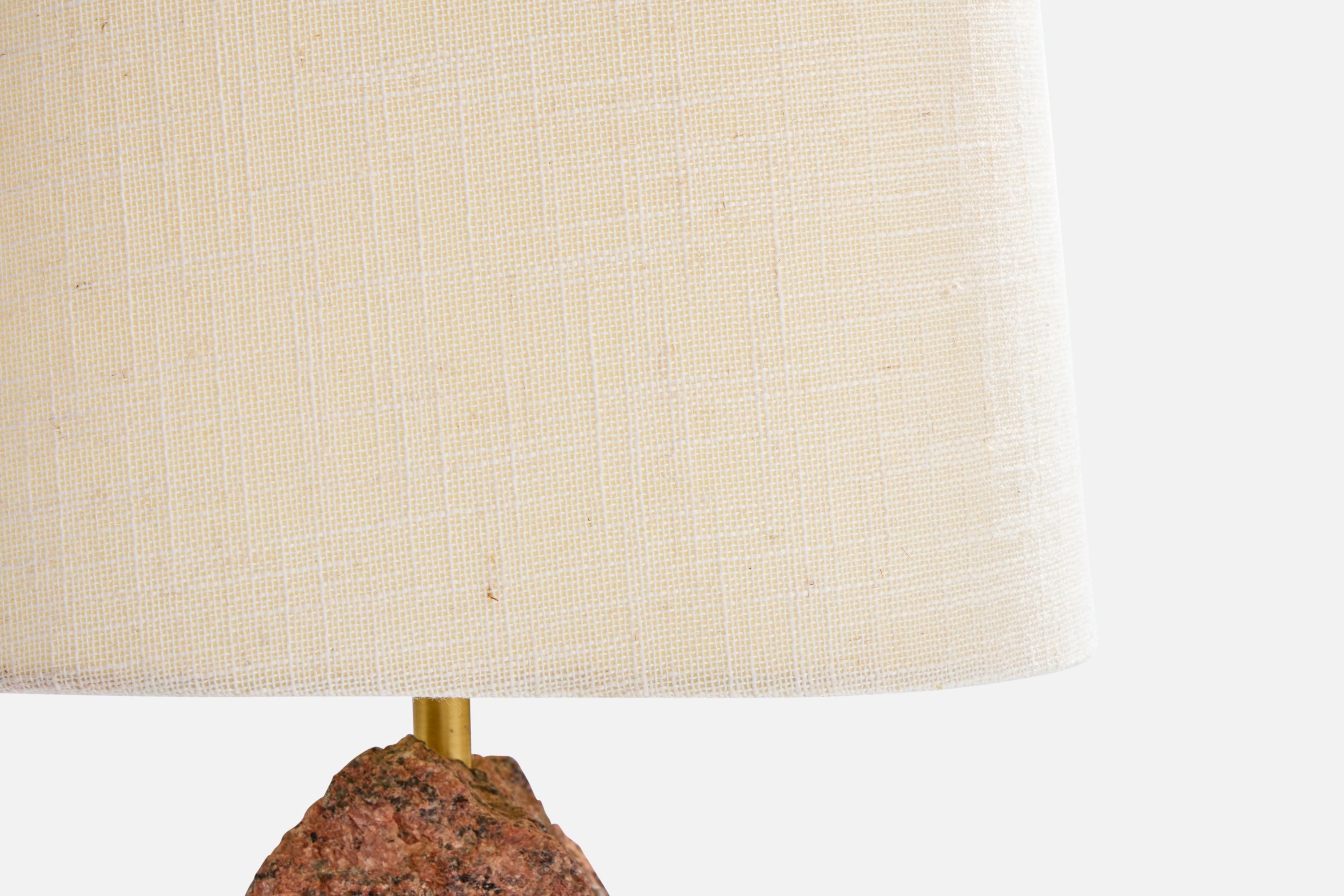 Late 20th Century Swedish Designer, Table Lamp, Granite, Brass, Fabric, Sweden, 1980s For Sale