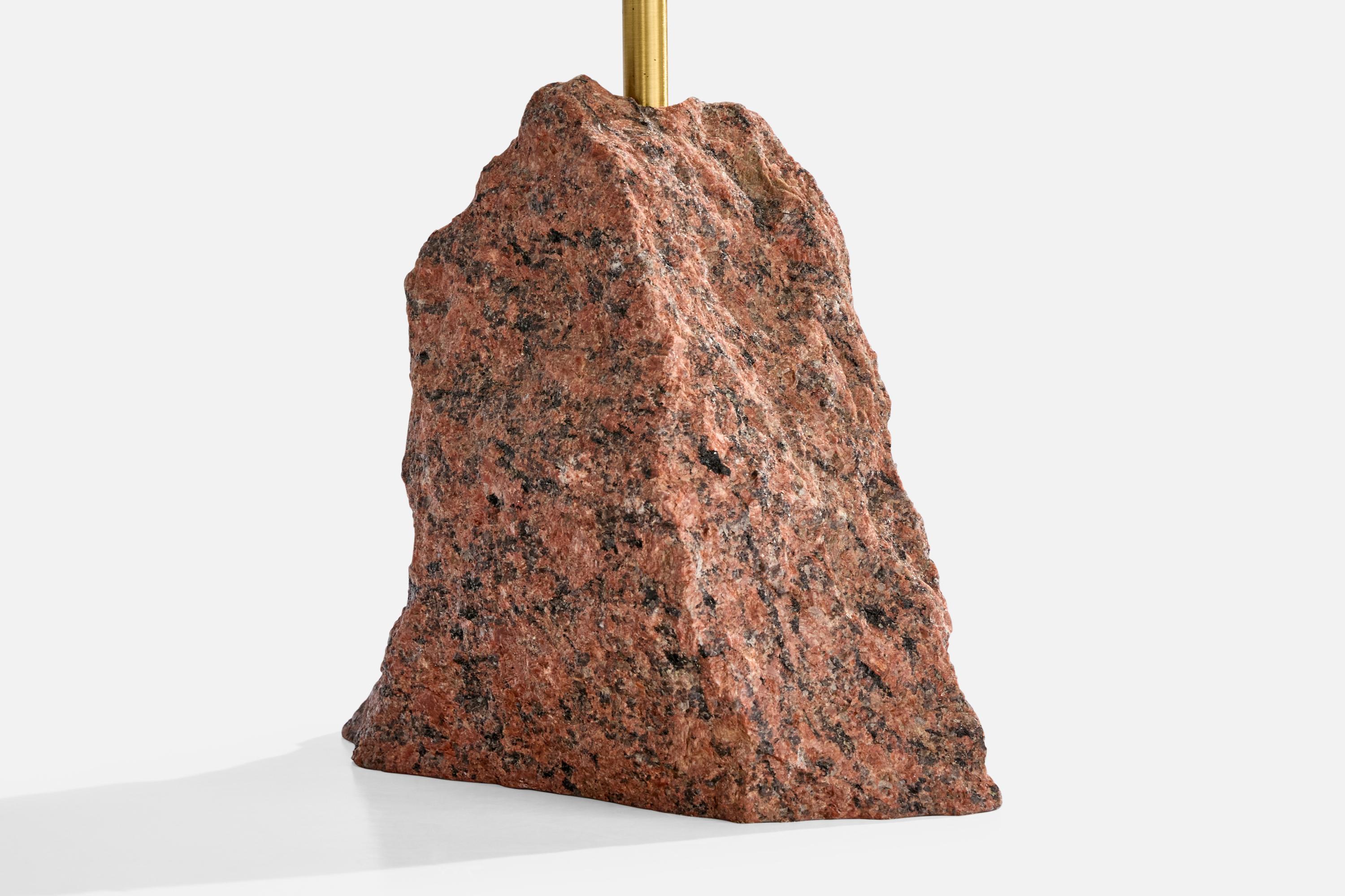 Swedish Designer, Table Lamp, Granite, Brass, Fabric, Sweden, 1980s For Sale 2