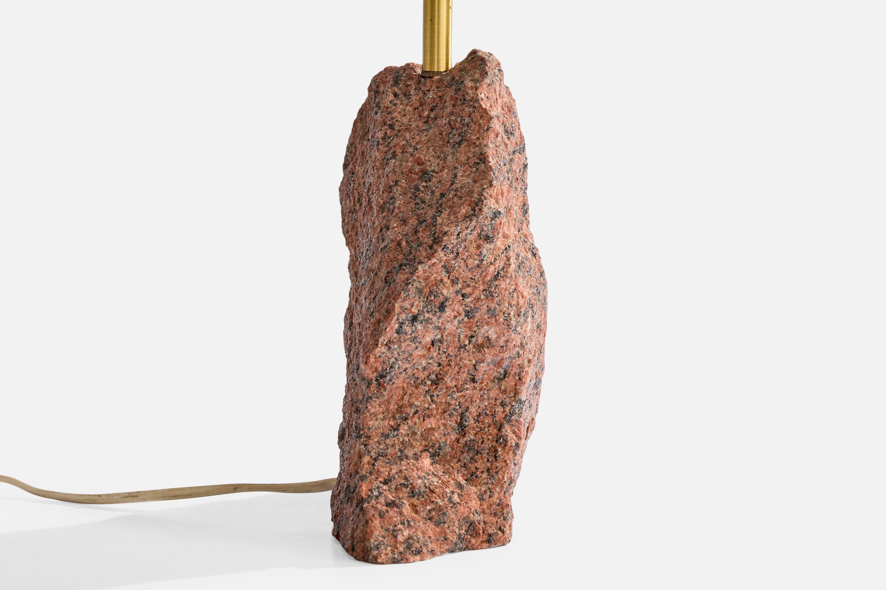 Swedish Designer, Table Lamp, Granite, Brass, Fabric, Sweden, 1980s For Sale 3