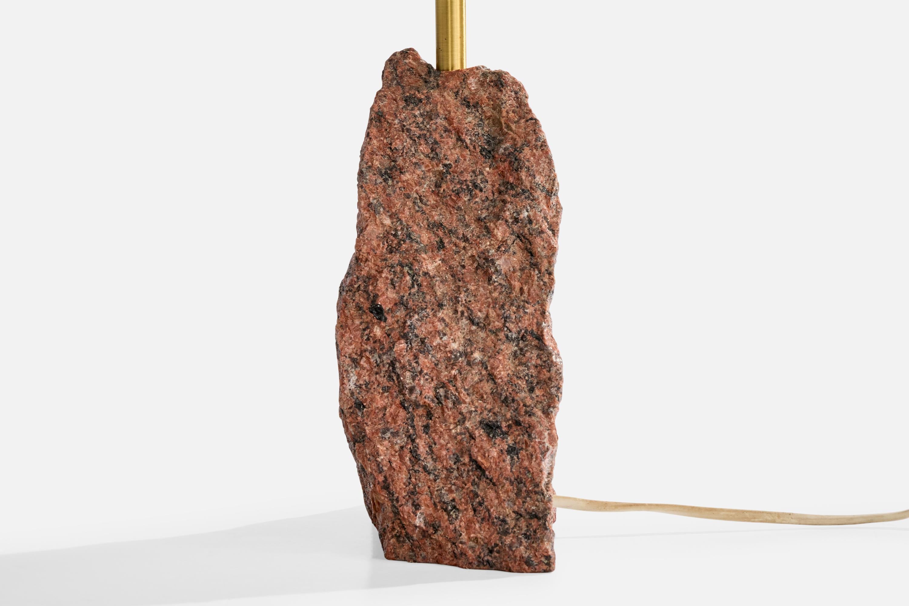 Swedish Designer, Table Lamp, Granite, Brass, Fabric, Sweden, 1980s For Sale 4