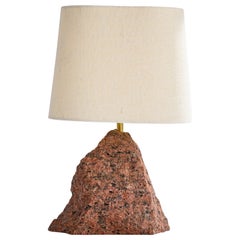 Swedish Designer, Table Lamp, Granite, Brass, Fabric, Sweden, 1980s