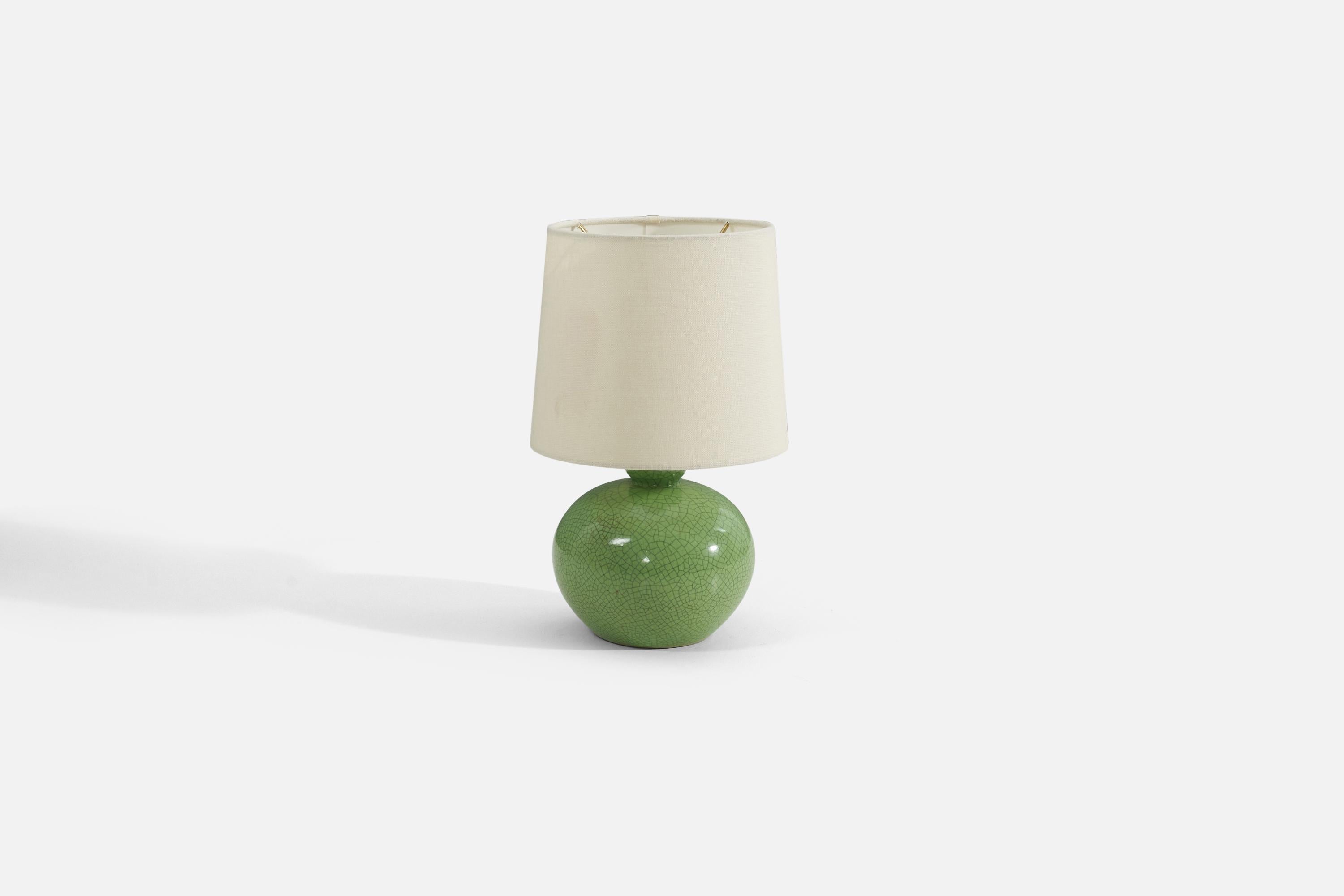Swedish Designer, Table Lamp, Green Crackle-Glaze, Sweden, 1940s In Good Condition For Sale In High Point, NC