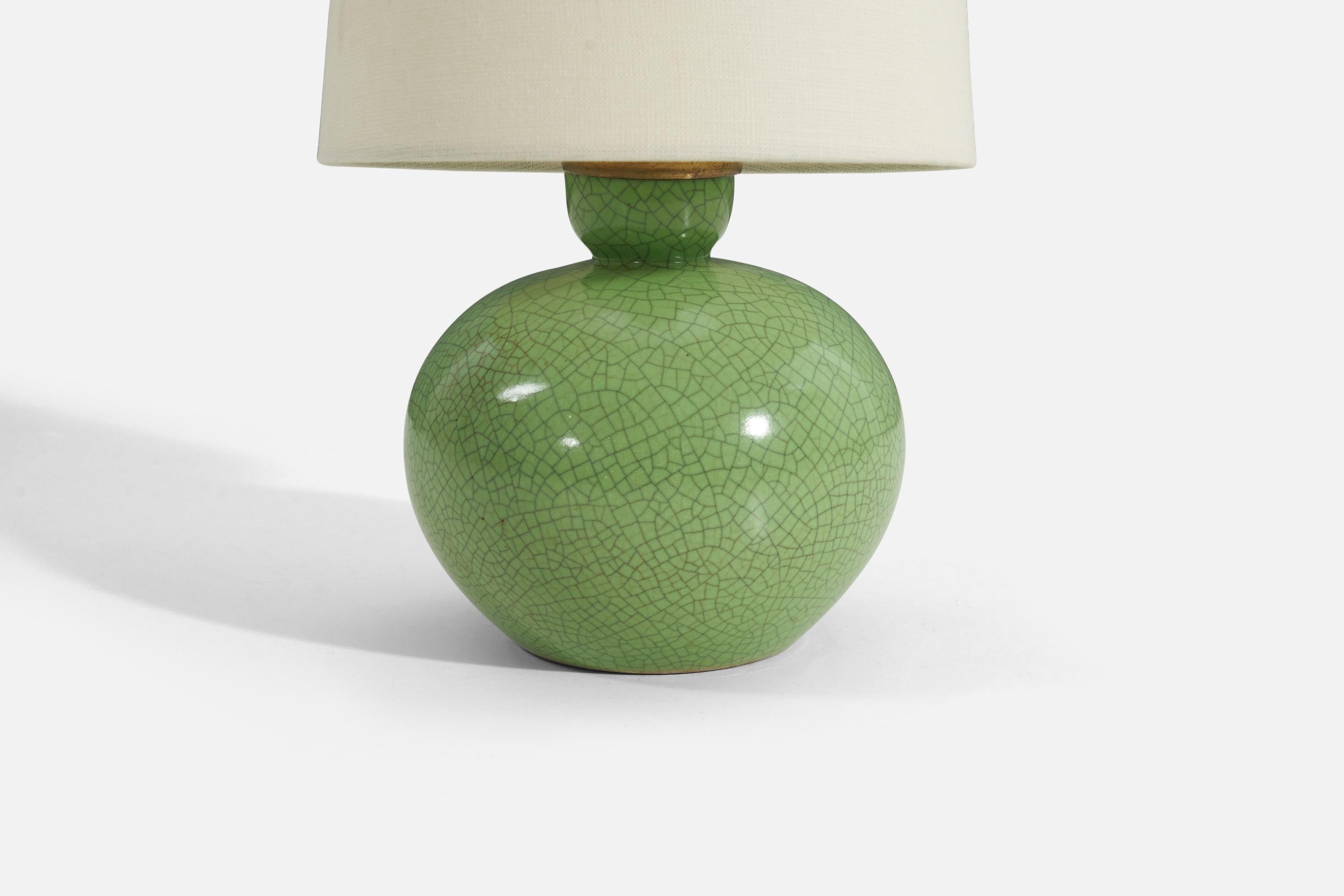 Mid-20th Century Swedish Designer, Table Lamp, Green Crackle-Glaze, Sweden, 1940s For Sale