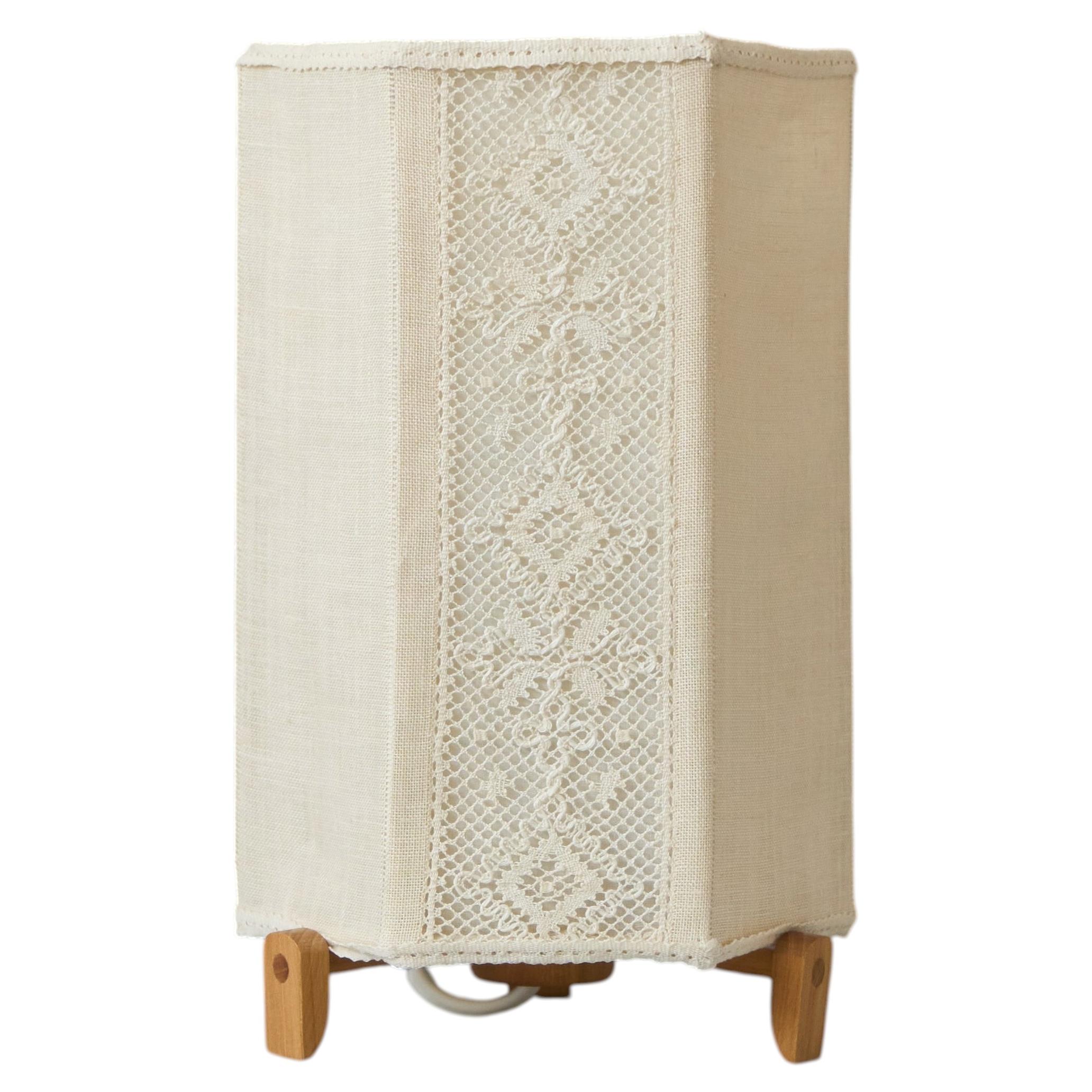 Swedish Designer, Table Lamp in Fabric and Wood, Sweden, 1960s.