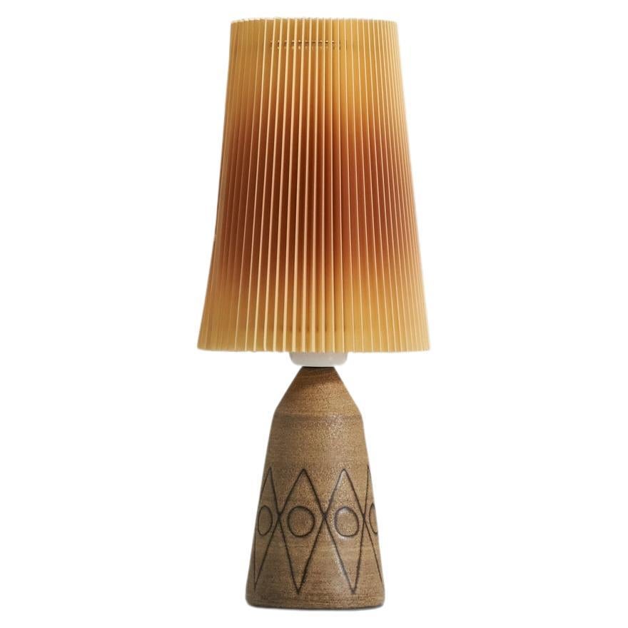 Swedish Designer, Table Lamp, Incised Ceramic, Sweden, 1960s For Sale