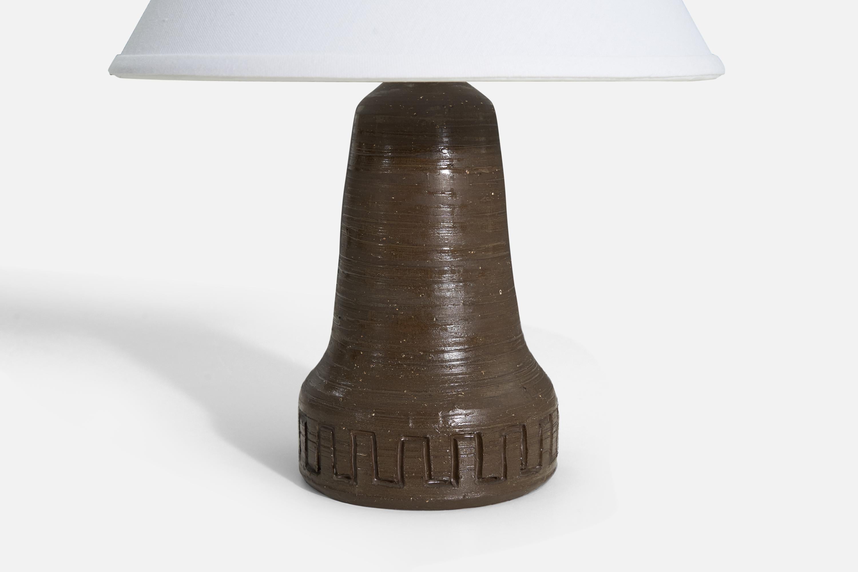 Mid-20th Century Swedish Designer, Table Lamp, Incised Stoneware, Sweden, 1950s