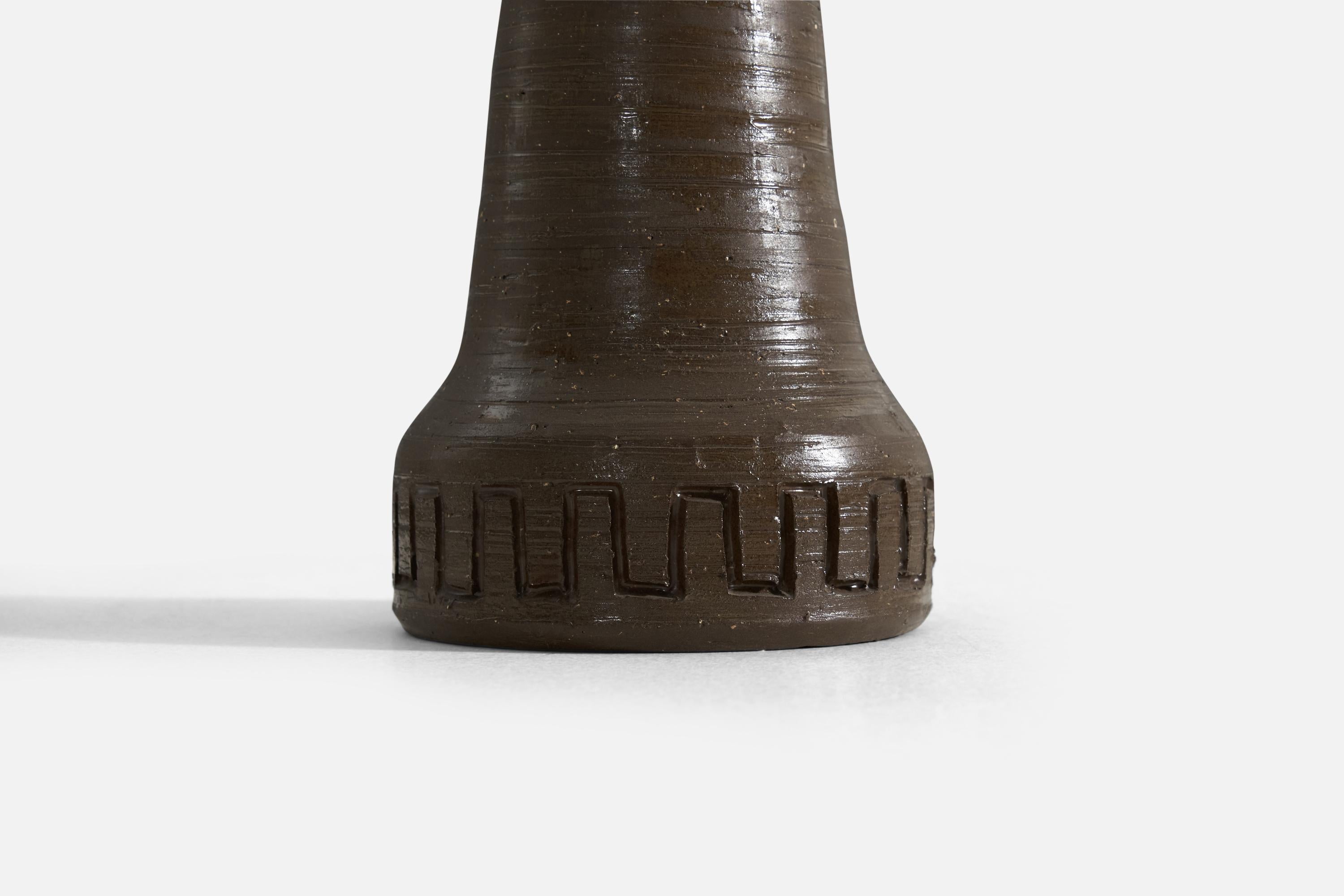 Swedish Designer, Table Lamp, Incised Stoneware, Sweden, 1950s 1