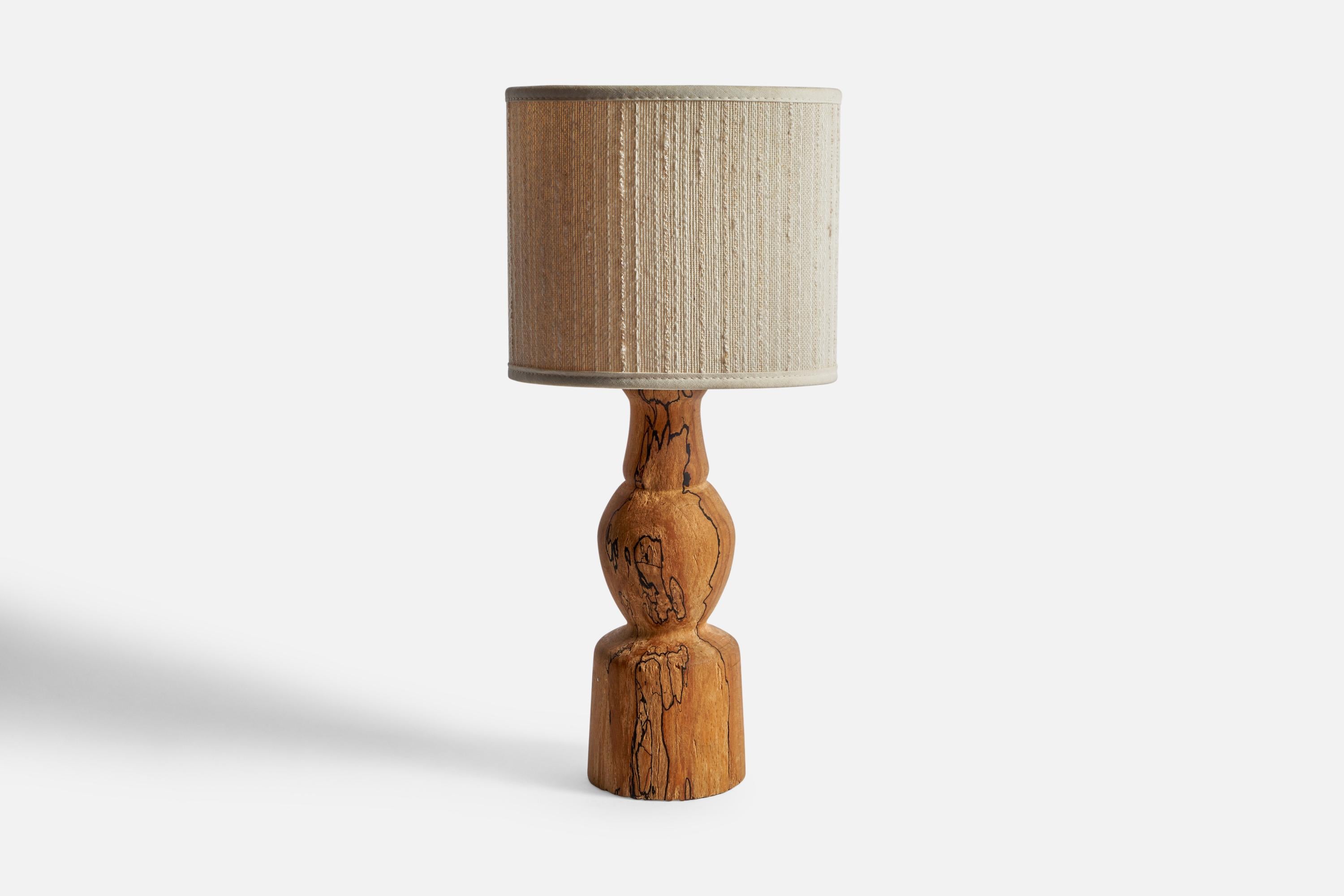 A masur birch and cream white fabric table lamp designed and produced in Sweden, c. 1970s.