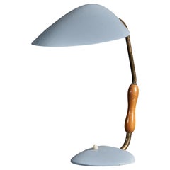Designer suédois, lampe de bureau, chêne, laiton, métal, Suède, années 1940