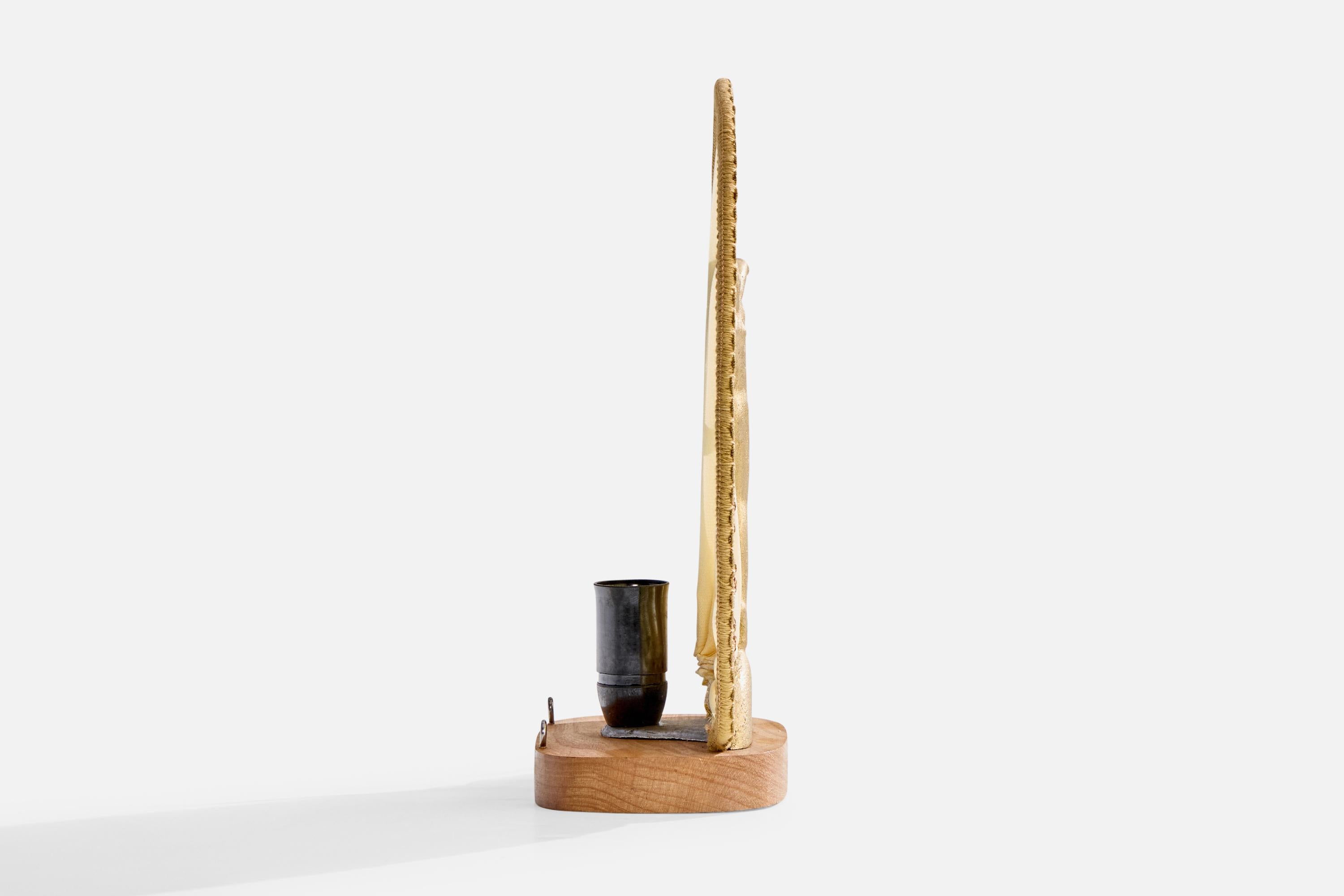 Swedish Designer, Table Lamp, Oak, Fabric, Metal, Sweden, 1930s In Good Condition For Sale In High Point, NC