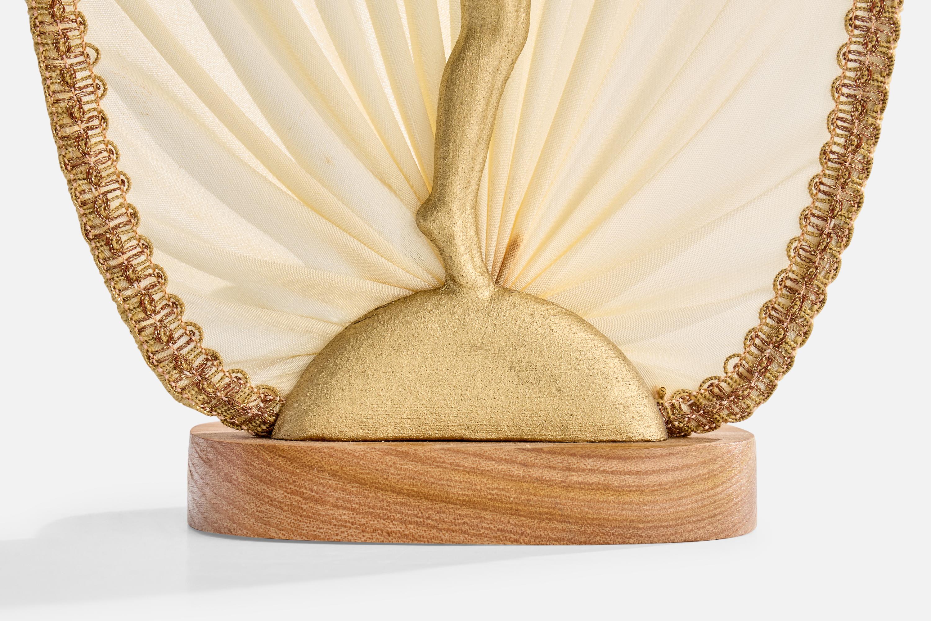Swedish Designer, Table Lamp, Oak, Fabric, Metal, Sweden, 1930s For Sale 2
