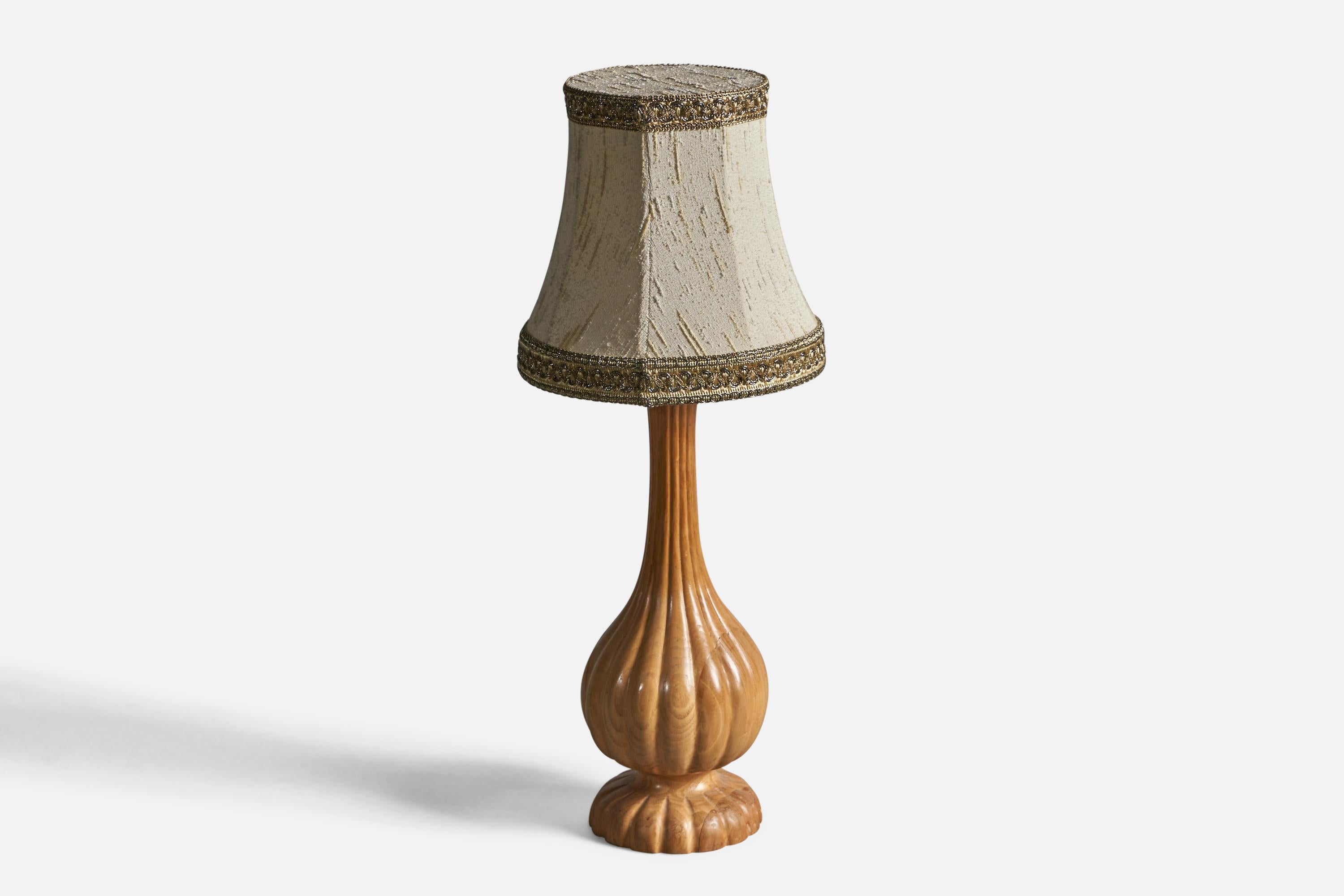 Mid-Century Modern Swedish Designer, Table Lamp, Oak, Fabric, Sweden, 1960s For Sale