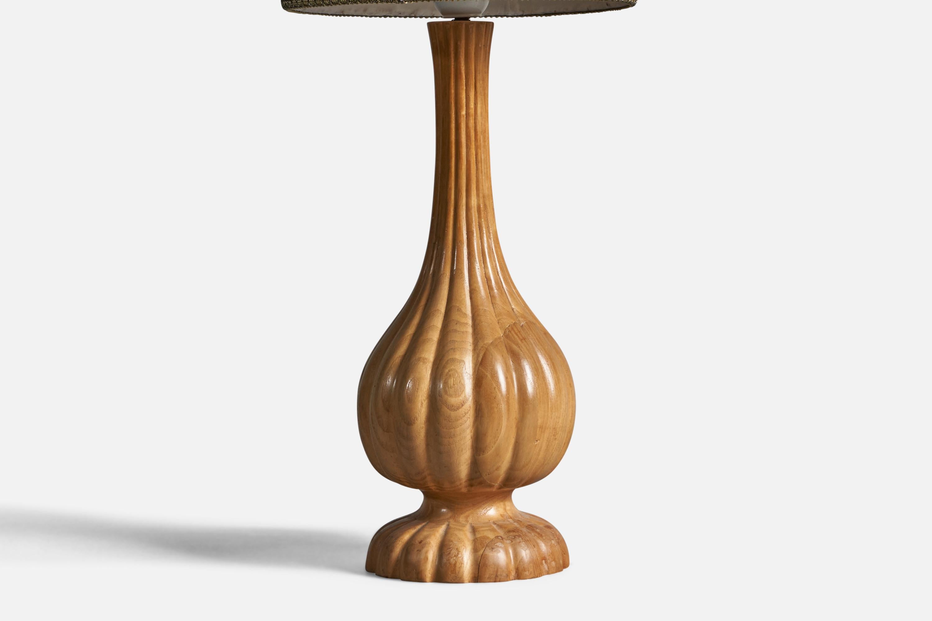 Swedish Designer, Table Lamp, Oak, Fabric, Sweden, 1960s For Sale 1