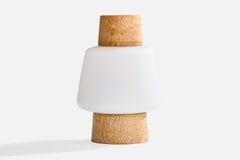 Swedish Designer, Table Lamp, Oak, Glass, Sweden, 1950s