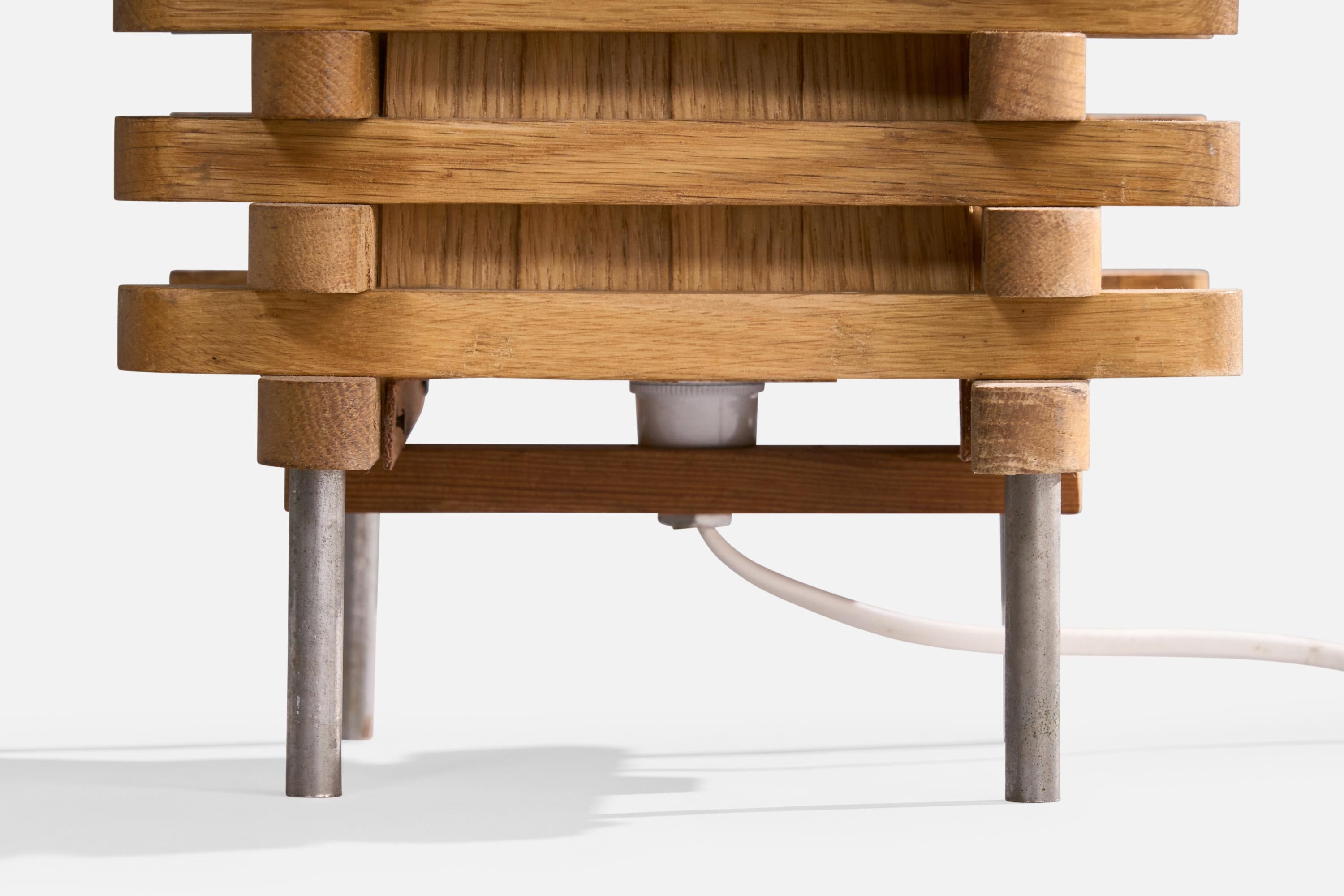 Swedish Designer, Table Lamp, Oak, Metal, Sweden, 1970s For Sale 5