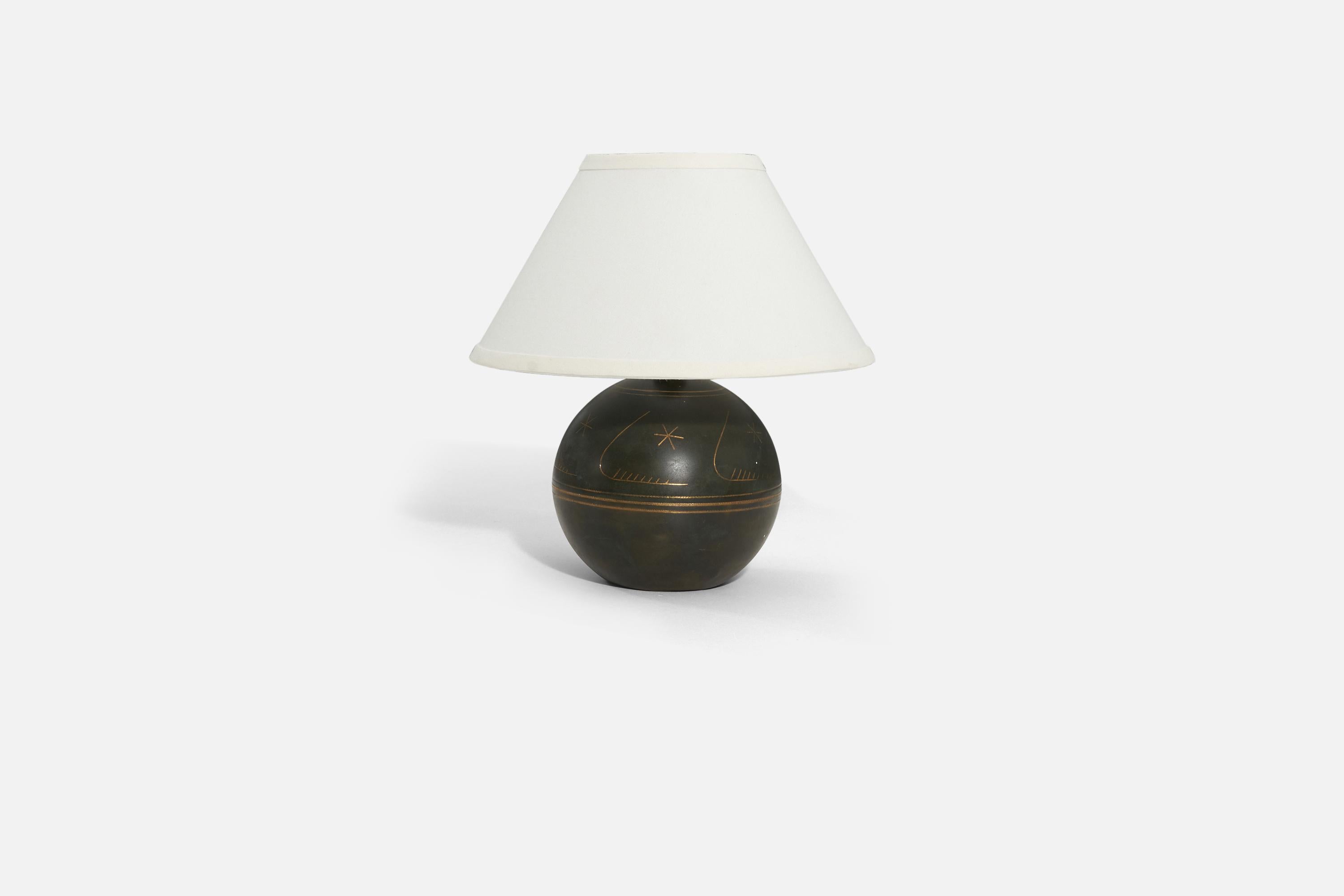 Scandinavian Modern Swedish Designer, Table Lamp, Painted and Gilt Wood, Sweden, 1940s