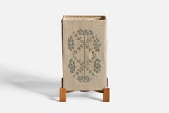 Swedish Designer, Table Lamp, Pine, Embroidery Fabric, Sweden, 1960s