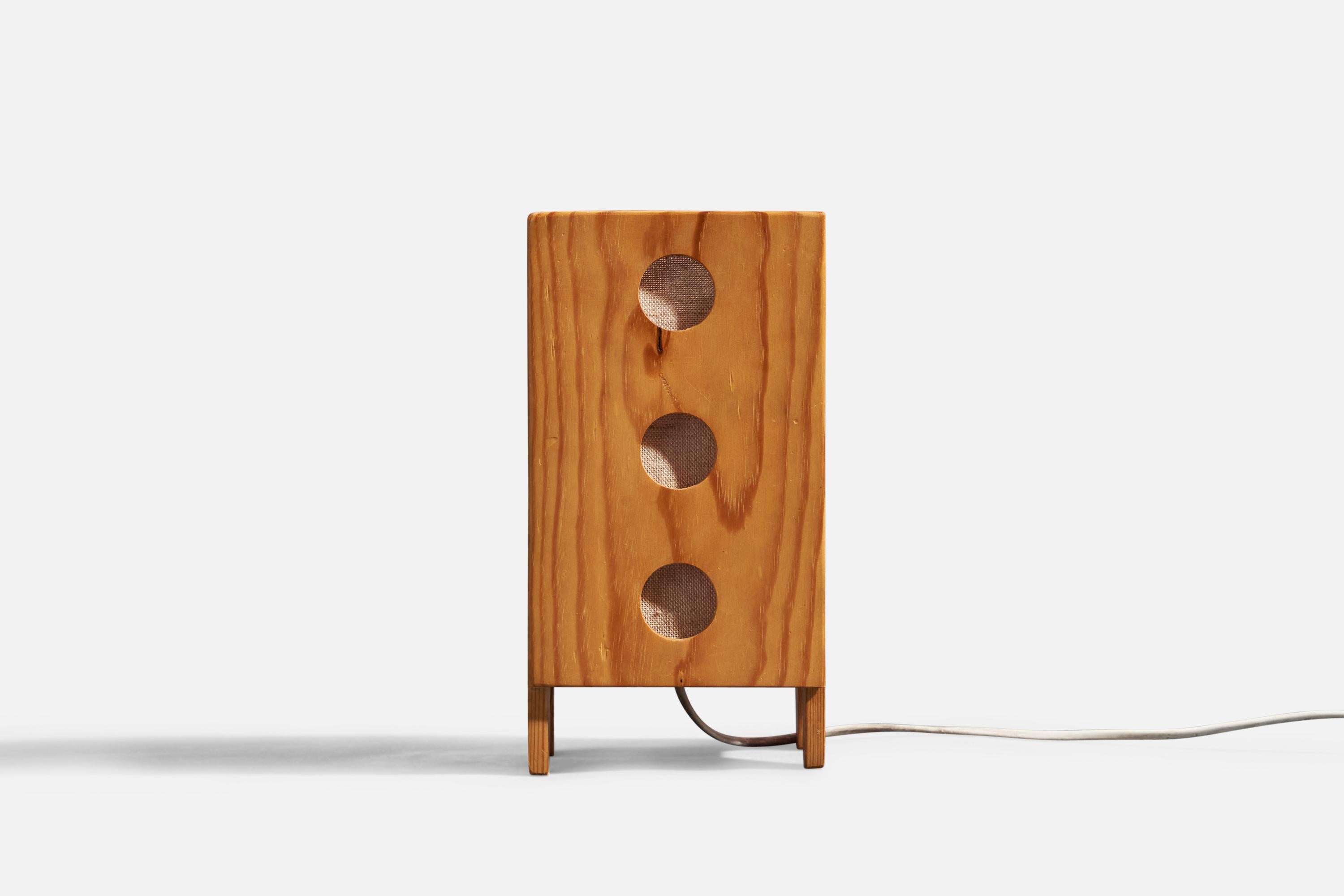 Post-Modern Swedish Designer, Table Lamp, Pine, Fabric, Red Paper, Sweden, 1970s For Sale