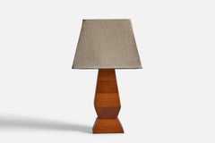 Swedish Designer, Table Lamp, Pine, Fabric, Sweden, 1970s