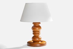 Swedish Designer, Table Lamp, Pine, Fabric, Sweden, 1970s