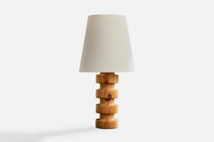 Diseñador sueco, lámpara de mesa, pino, tela, Suecia, años 70