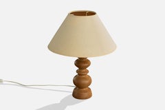Swedish Designer, Table Lamp, Pine, Fabric, Sweden, 1970s