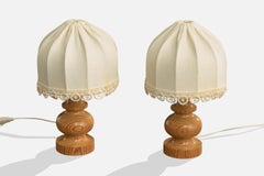 Swedish Designer, Table Lamp, Pine, Fabric, Sweden, 1970s