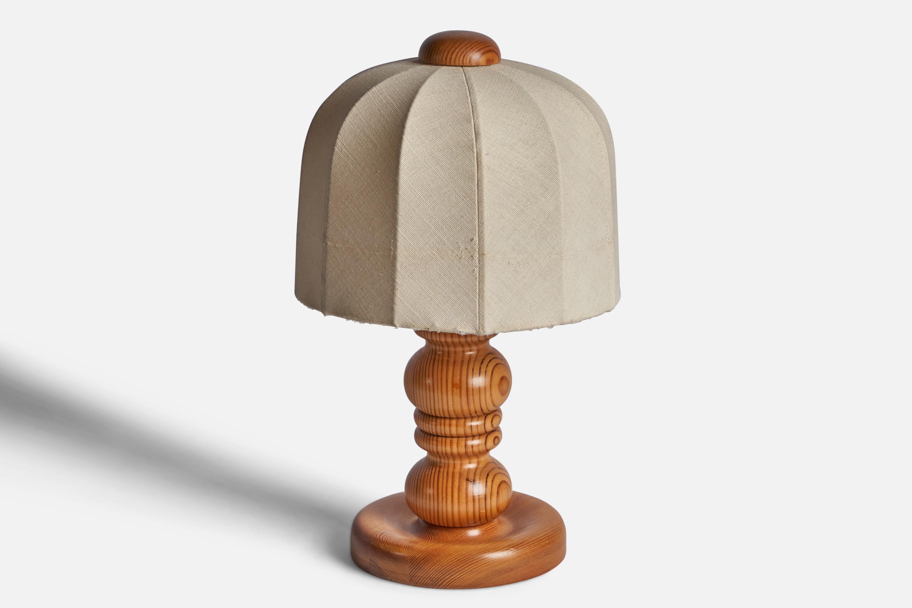 Post-Modern Swedish Designer, Table Lamp, Pine, Fabric, Sweden, 1970s For Sale